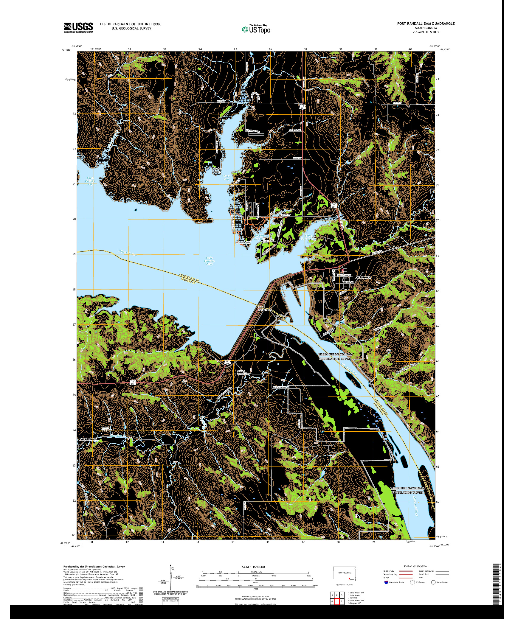 USGS US TOPO 7.5-MINUTE MAP FOR FORT RANDALL DAM, SD 2021