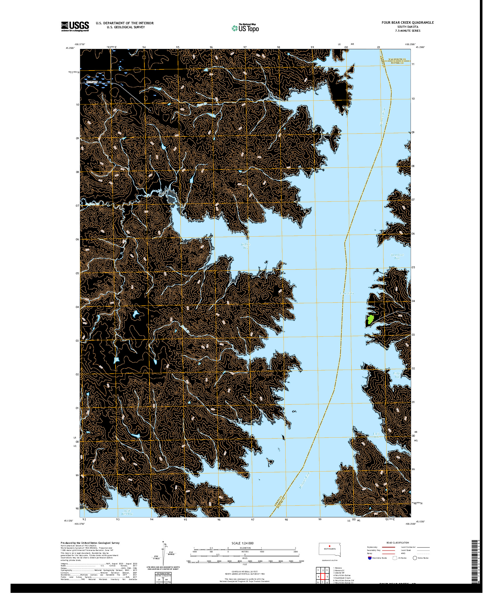 USGS US TOPO 7.5-MINUTE MAP FOR FOUR BEAR CREEK, SD 2021