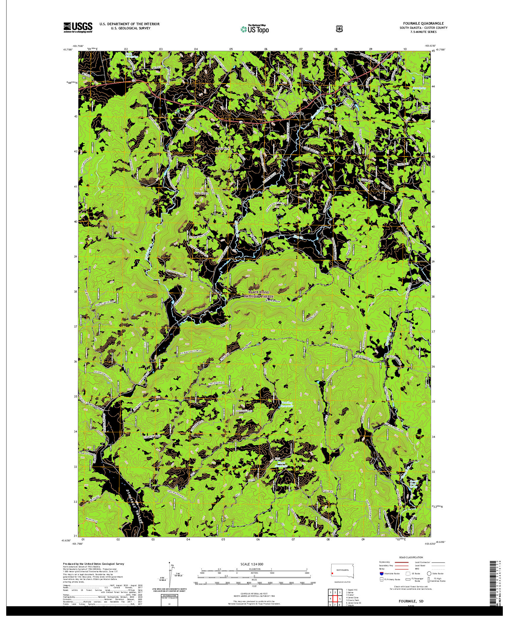 USGS US TOPO 7.5-MINUTE MAP FOR FOURMILE, SD 2021