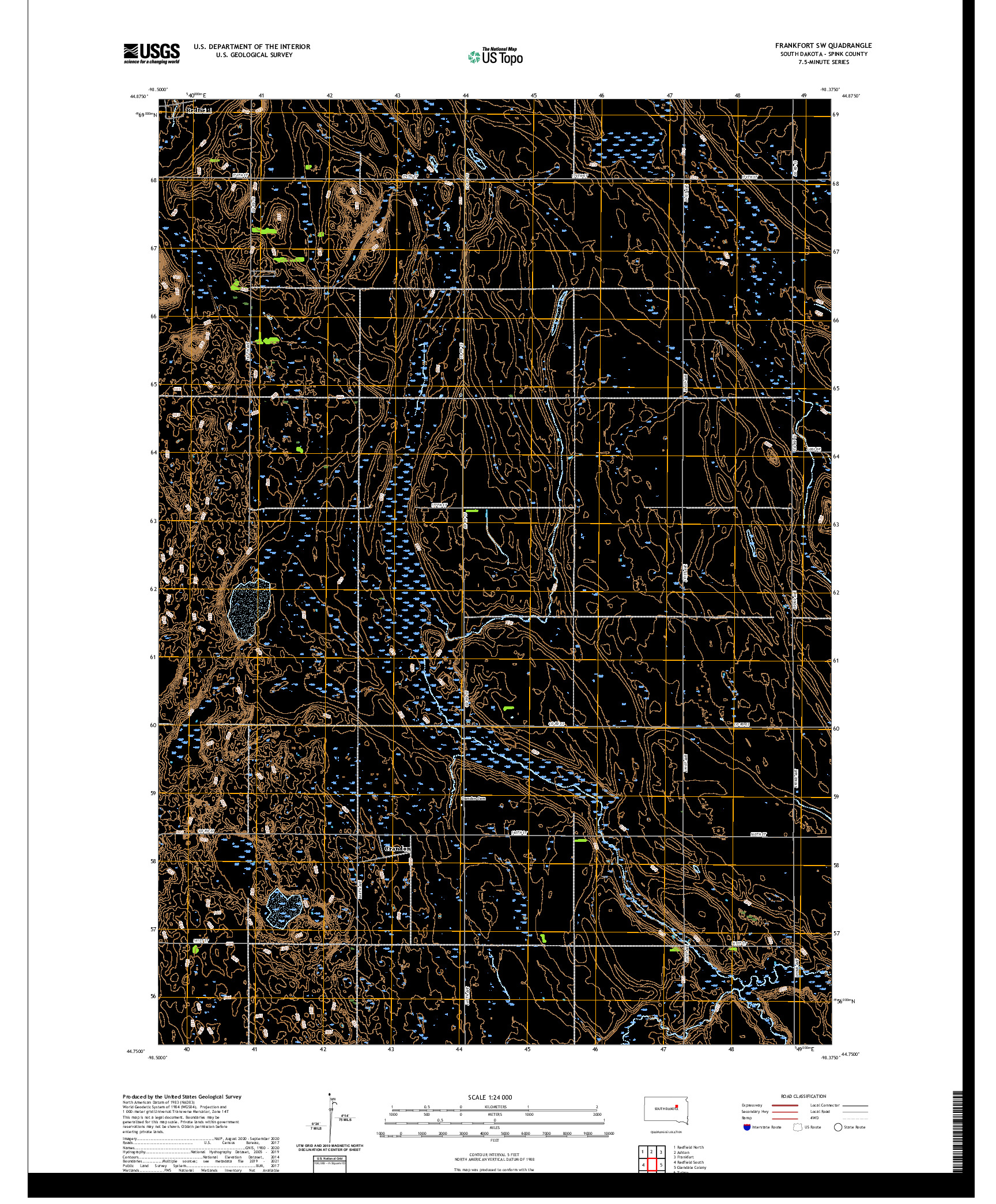 USGS US TOPO 7.5-MINUTE MAP FOR FRANKFORT SW, SD 2021