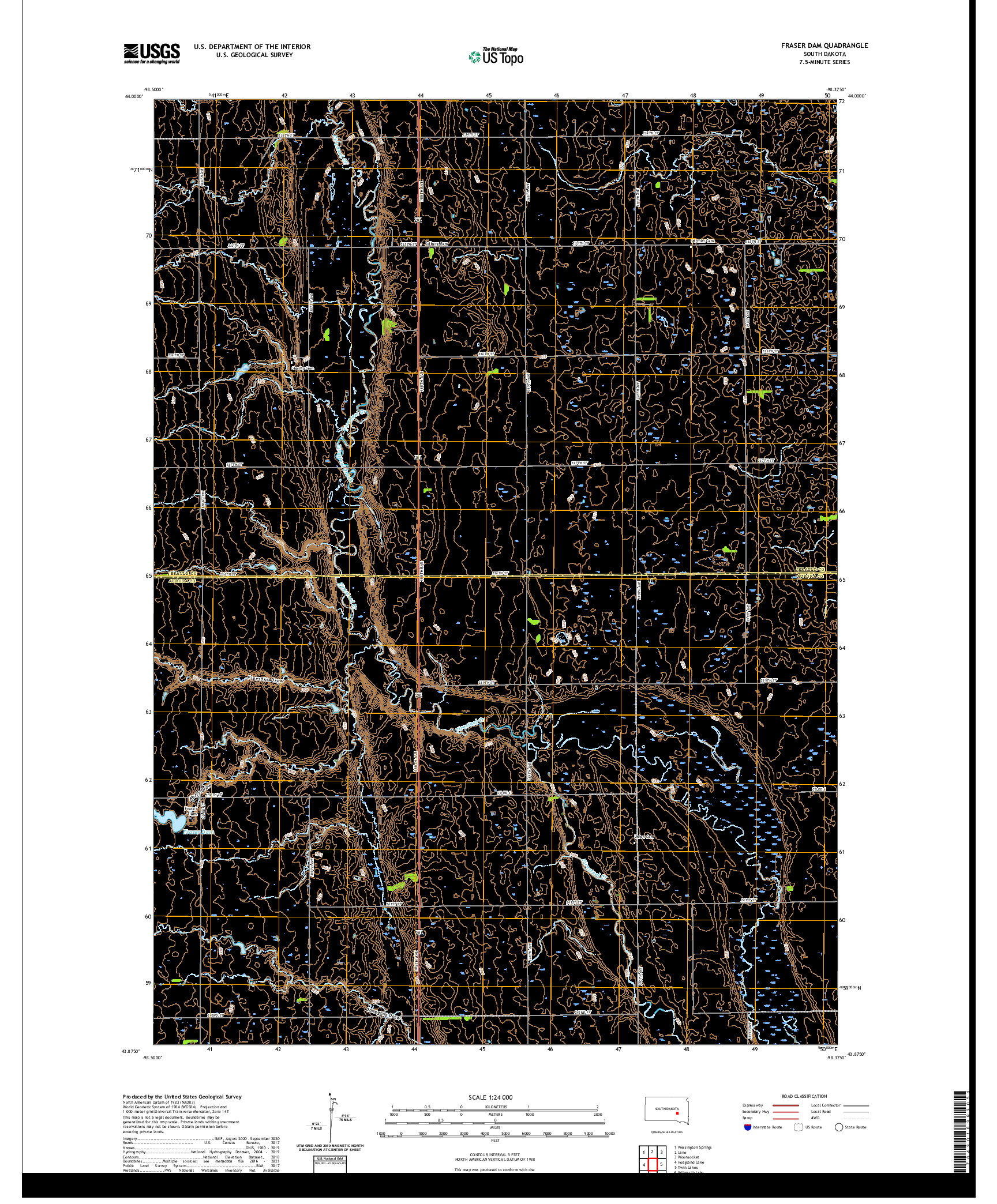 USGS US TOPO 7.5-MINUTE MAP FOR FRASER DAM, SD 2021