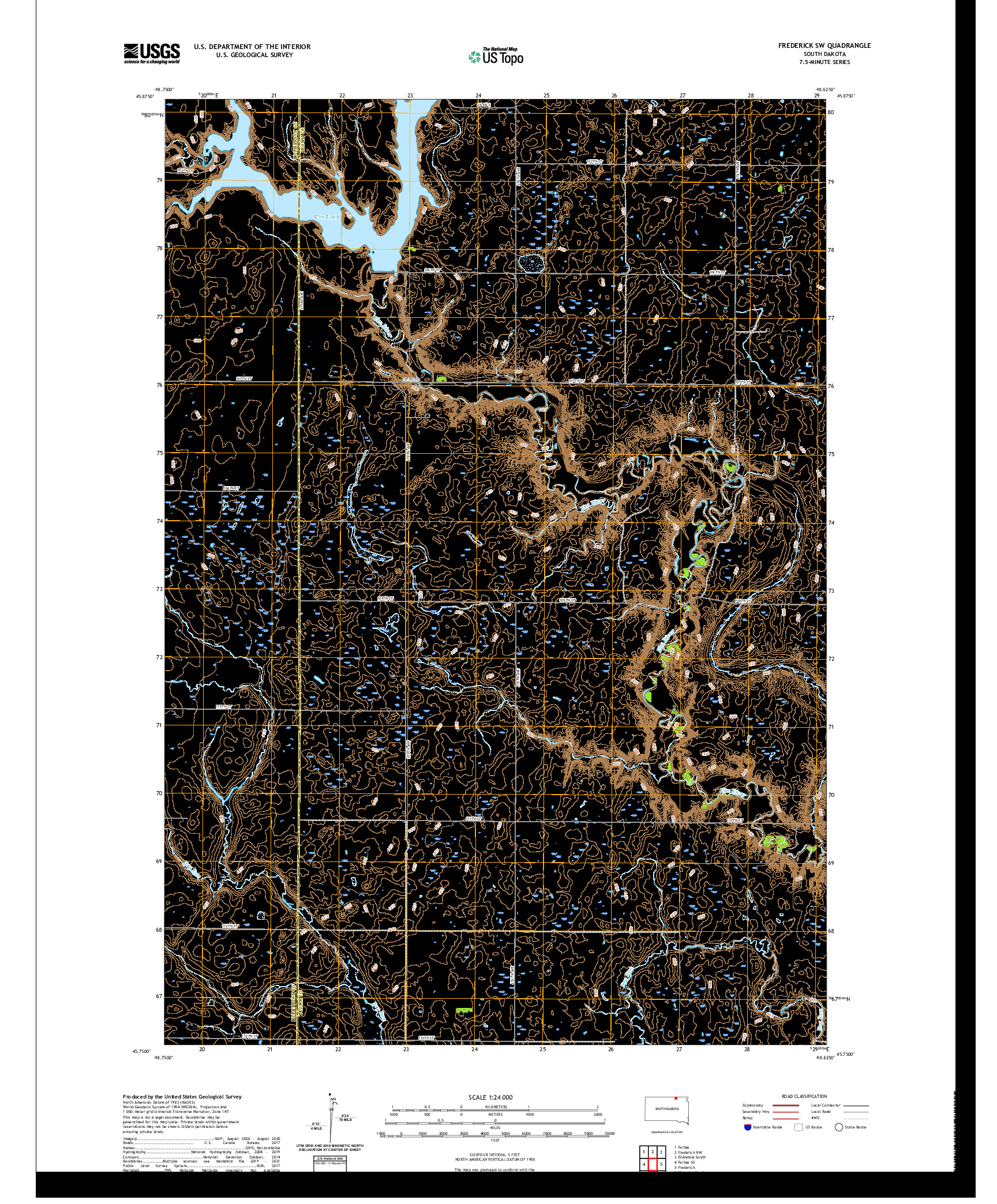 USGS US TOPO 7.5-MINUTE MAP FOR FREDERICK SW, SD 2021