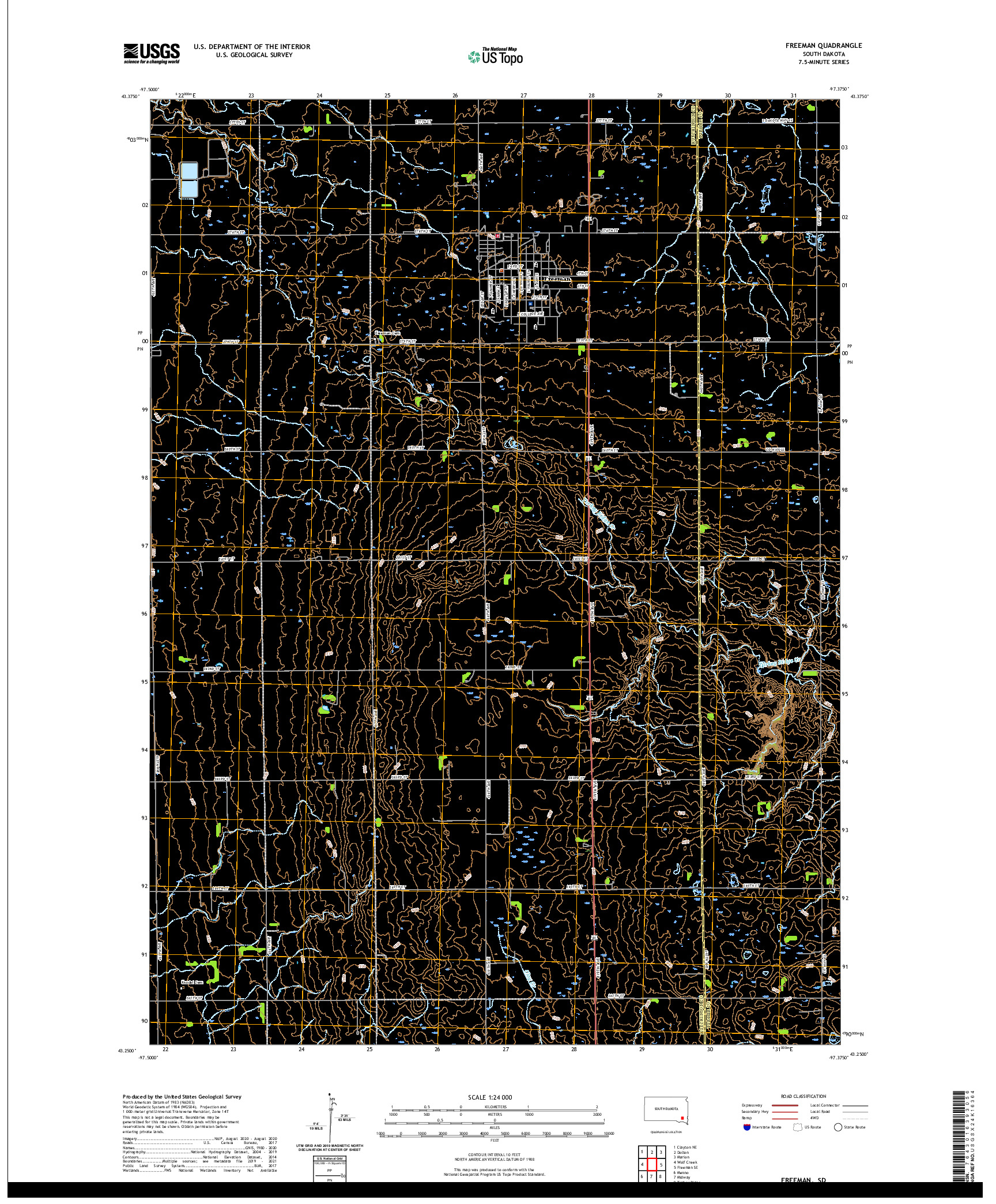 USGS US TOPO 7.5-MINUTE MAP FOR FREEMAN, SD 2021