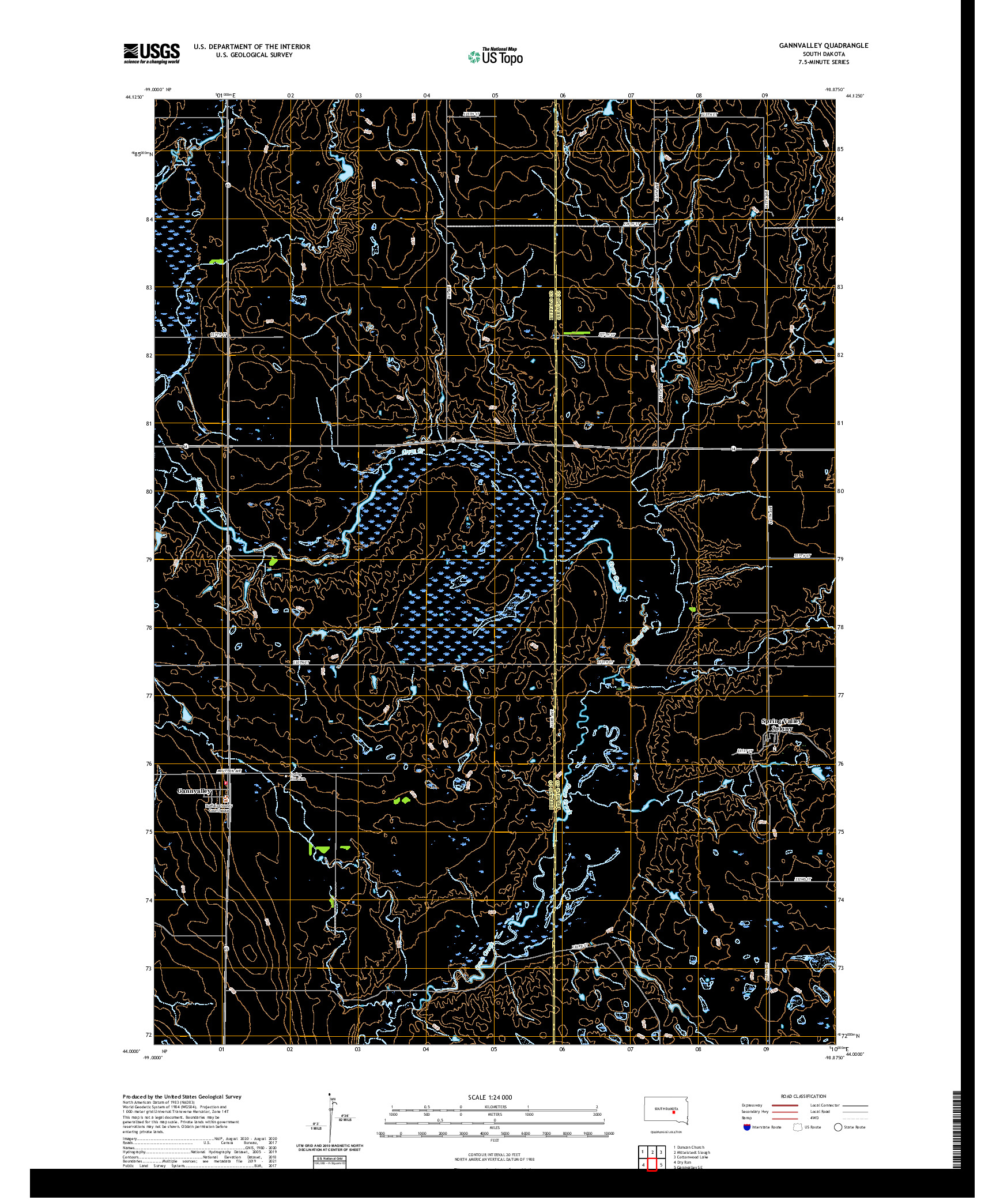 USGS US TOPO 7.5-MINUTE MAP FOR GANNVALLEY, SD 2021