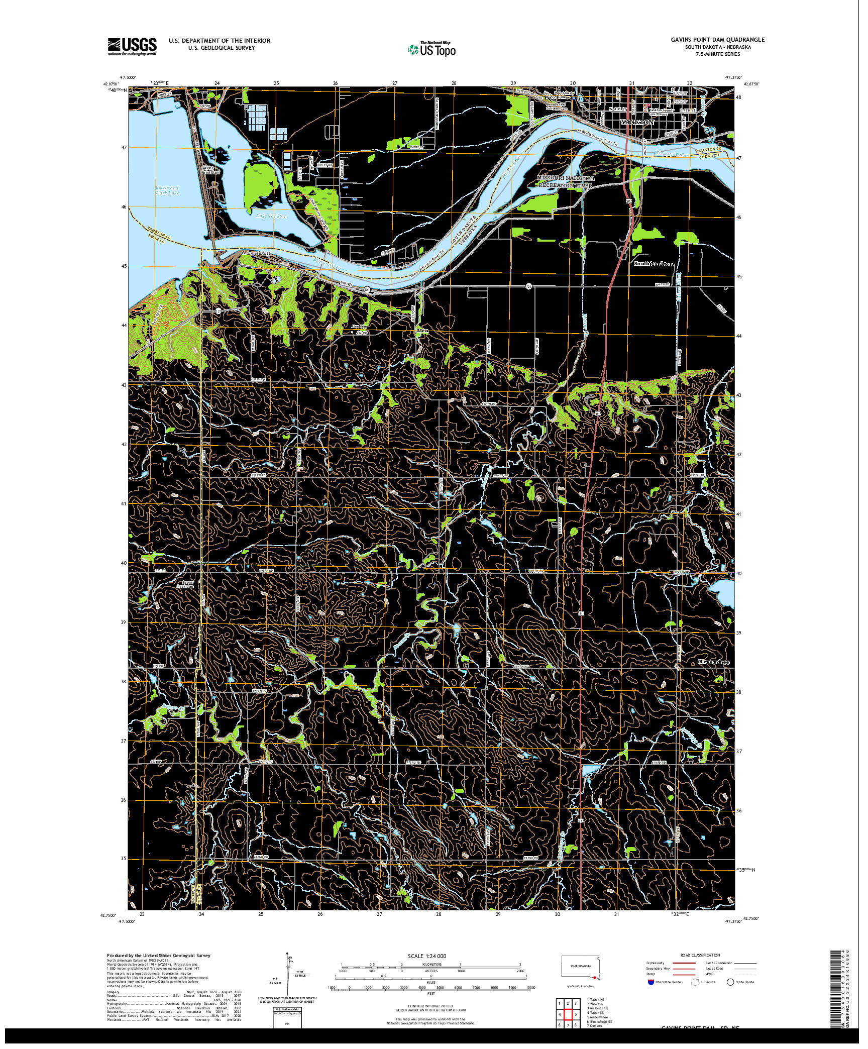 USGS US TOPO 7.5-MINUTE MAP FOR GAVINS POINT DAM, SD,NE 2021