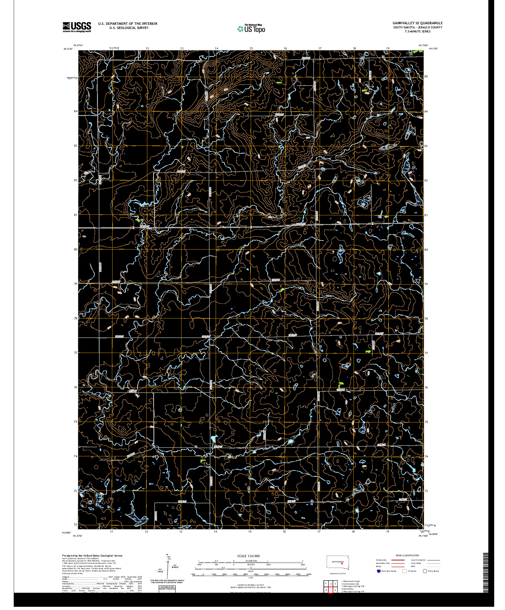 USGS US TOPO 7.5-MINUTE MAP FOR GANNVALLEY SE, SD 2021