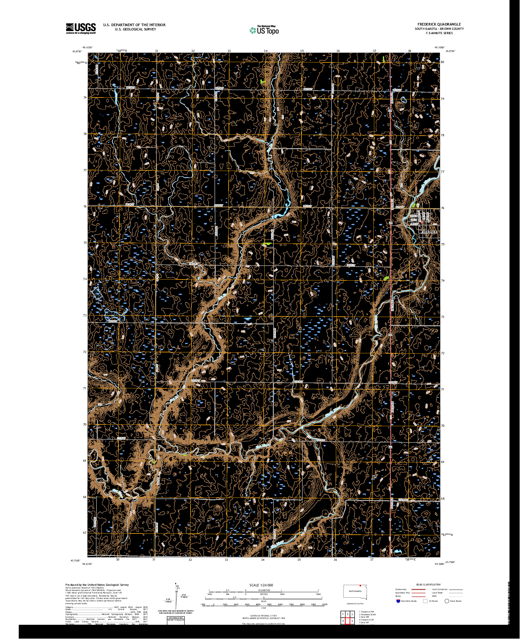 USGS US TOPO 7.5-MINUTE MAP FOR FREDERICK, SD 2021