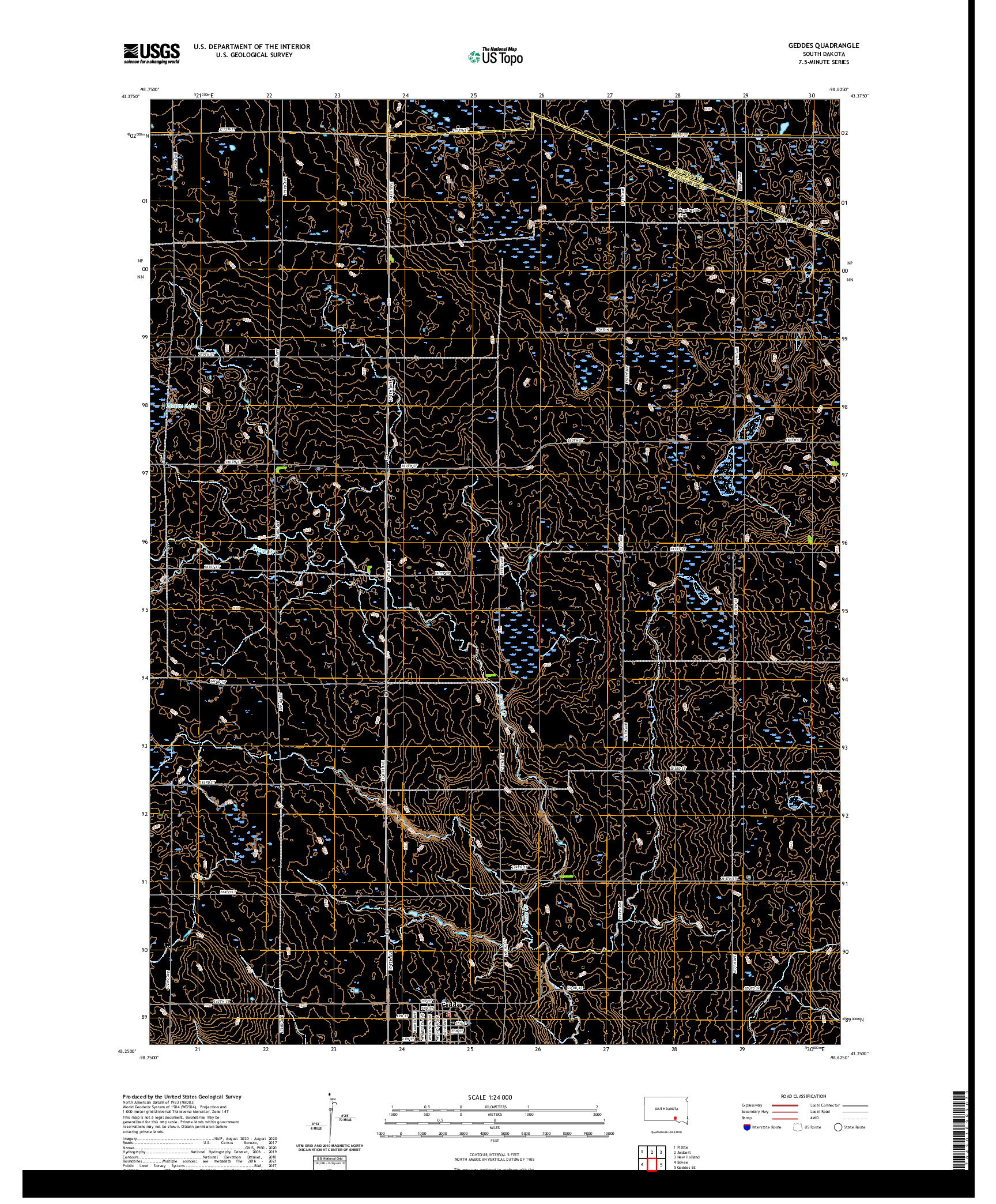 USGS US TOPO 7.5-MINUTE MAP FOR GEDDES, SD 2021