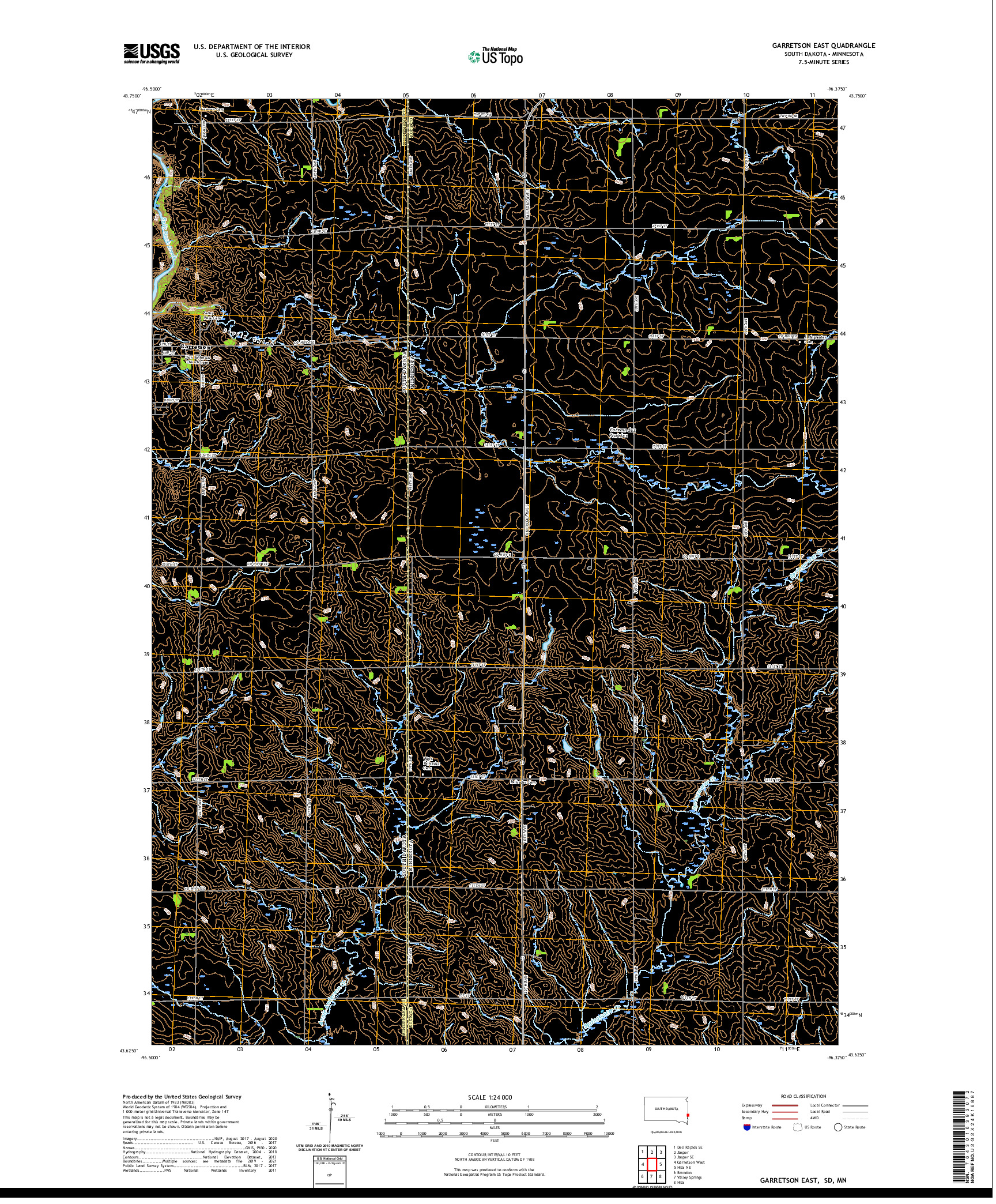 USGS US TOPO 7.5-MINUTE MAP FOR GARRETSON EAST, SD,MN 2021