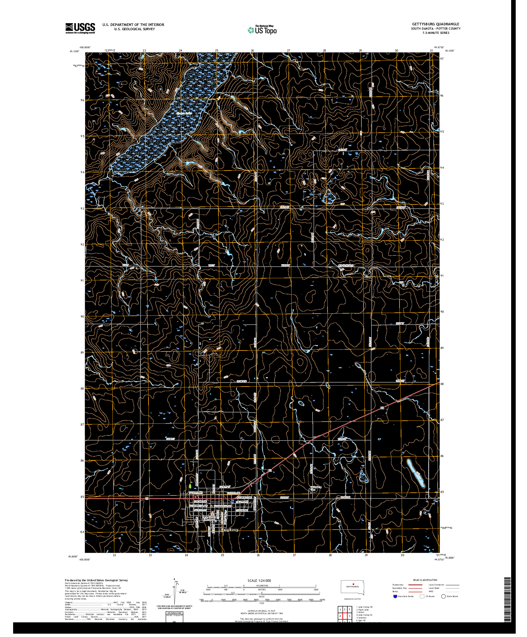 USGS US TOPO 7.5-MINUTE MAP FOR GETTYSBURG, SD 2021
