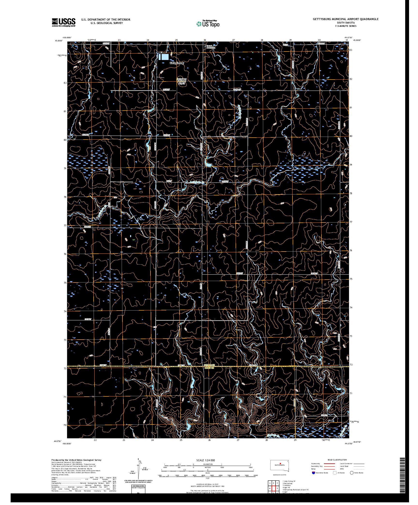 USGS US TOPO 7.5-MINUTE MAP FOR GETTYSBURG MUNICIPAL AIRPORT, SD 2021