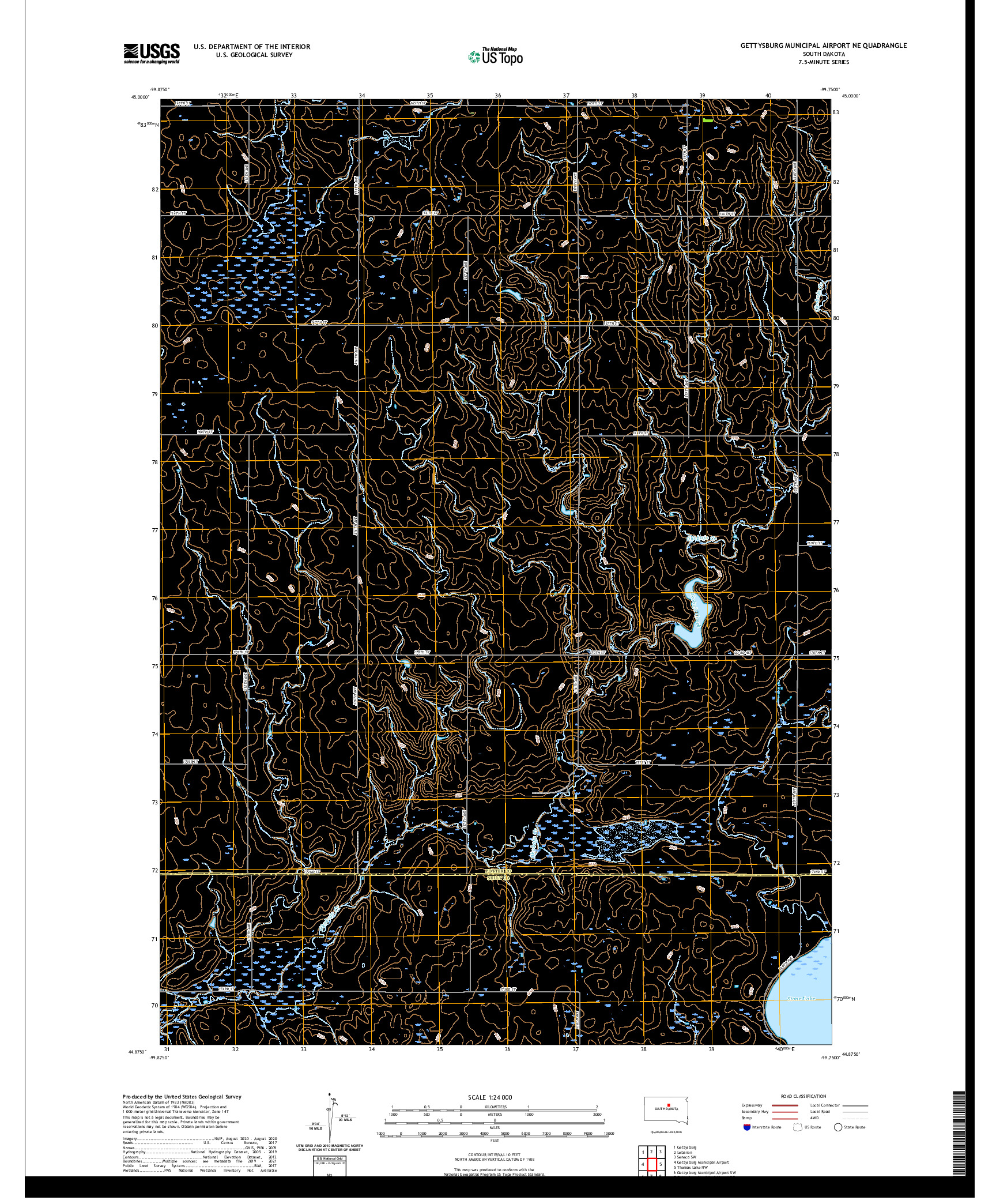 USGS US TOPO 7.5-MINUTE MAP FOR GETTYSBURG MUNICIPAL AIRPORT NE, SD 2021
