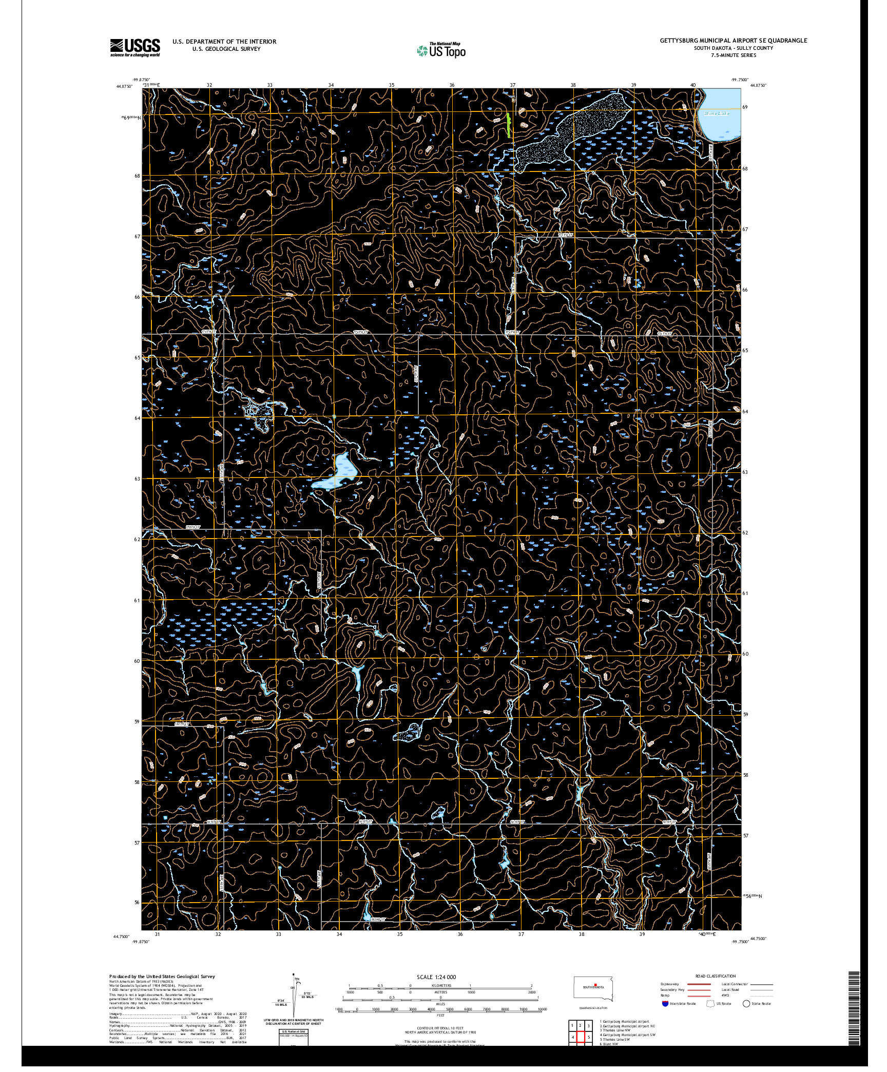 USGS US TOPO 7.5-MINUTE MAP FOR GETTYSBURG MUNICIPAL AIRPORT SE, SD 2021