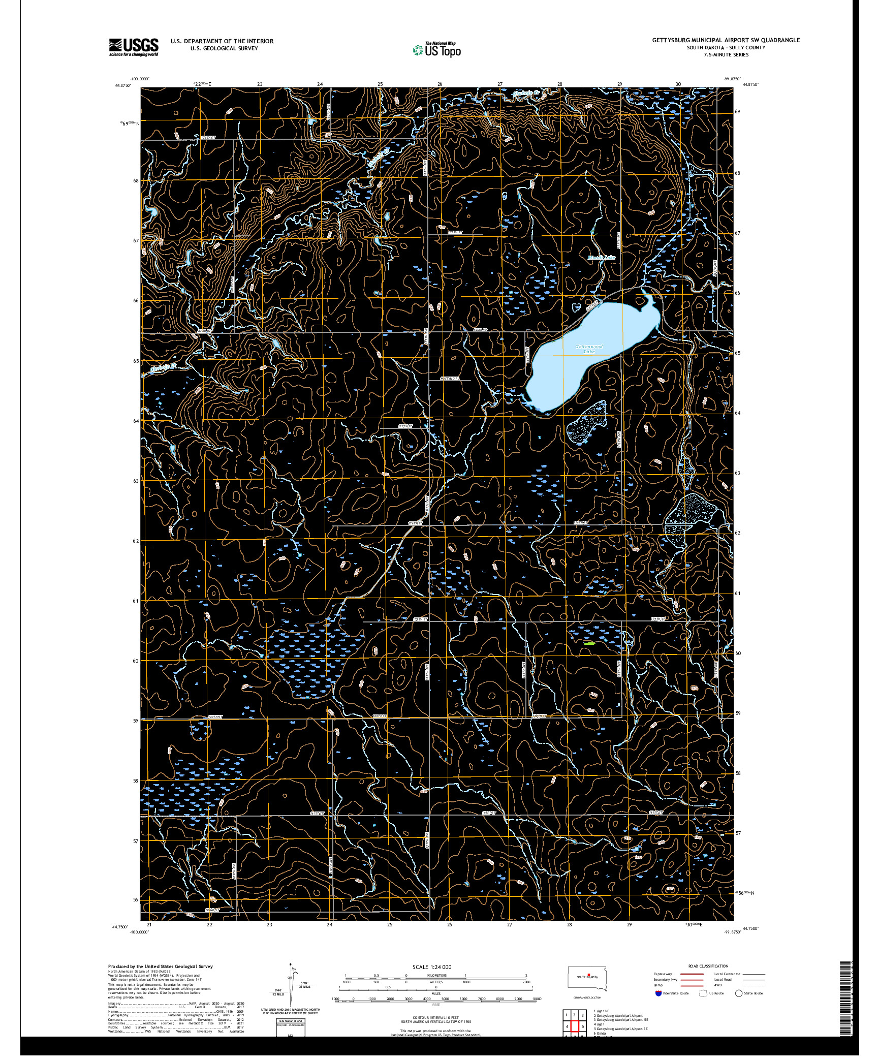 USGS US TOPO 7.5-MINUTE MAP FOR GETTYSBURG MUNICIPAL AIRPORT SW, SD 2021