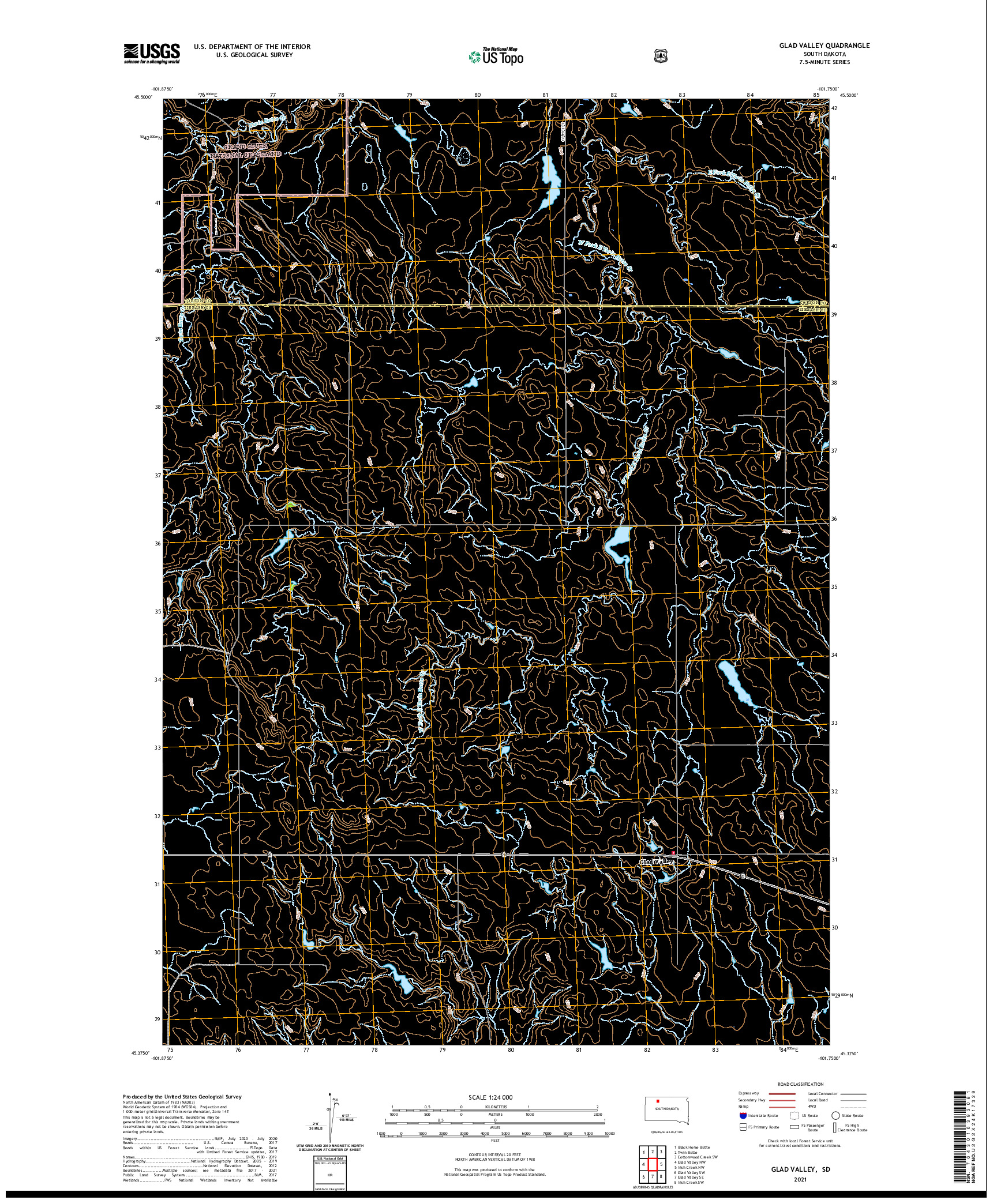 USGS US TOPO 7.5-MINUTE MAP FOR GLAD VALLEY, SD 2021