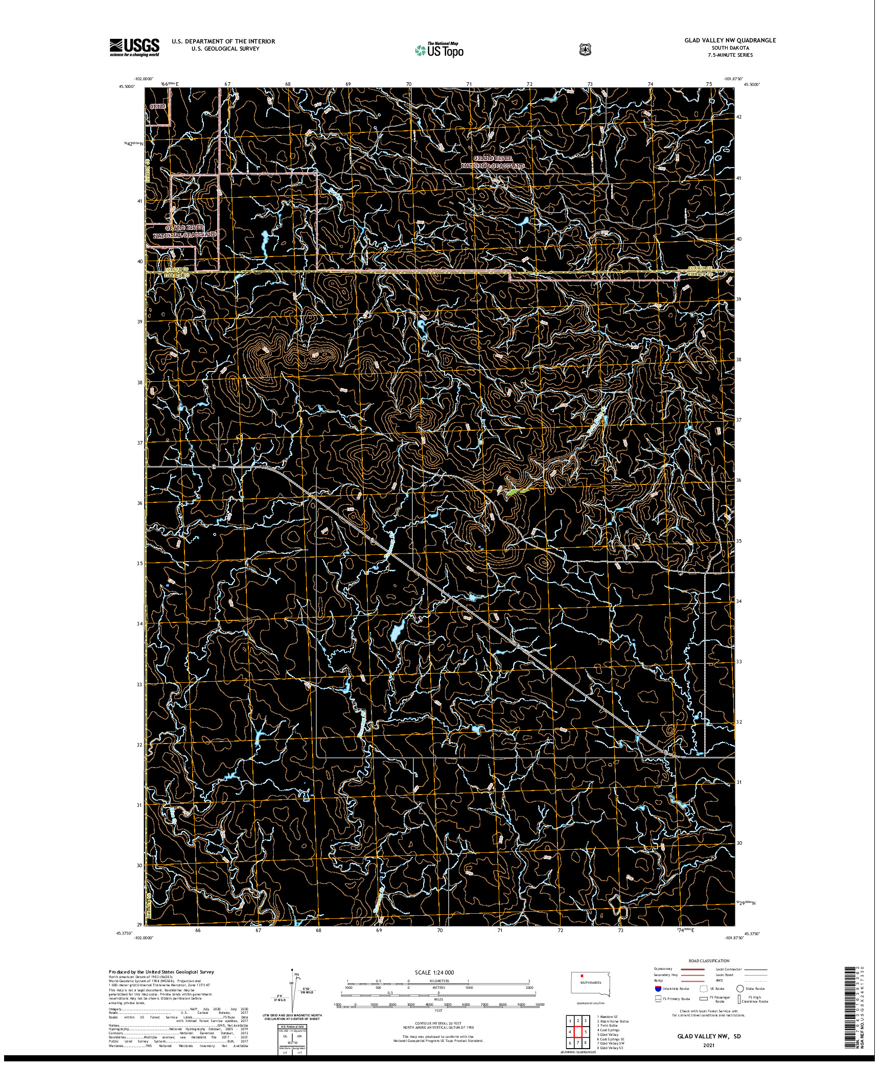 USGS US TOPO 7.5-MINUTE MAP FOR GLAD VALLEY NW, SD 2021