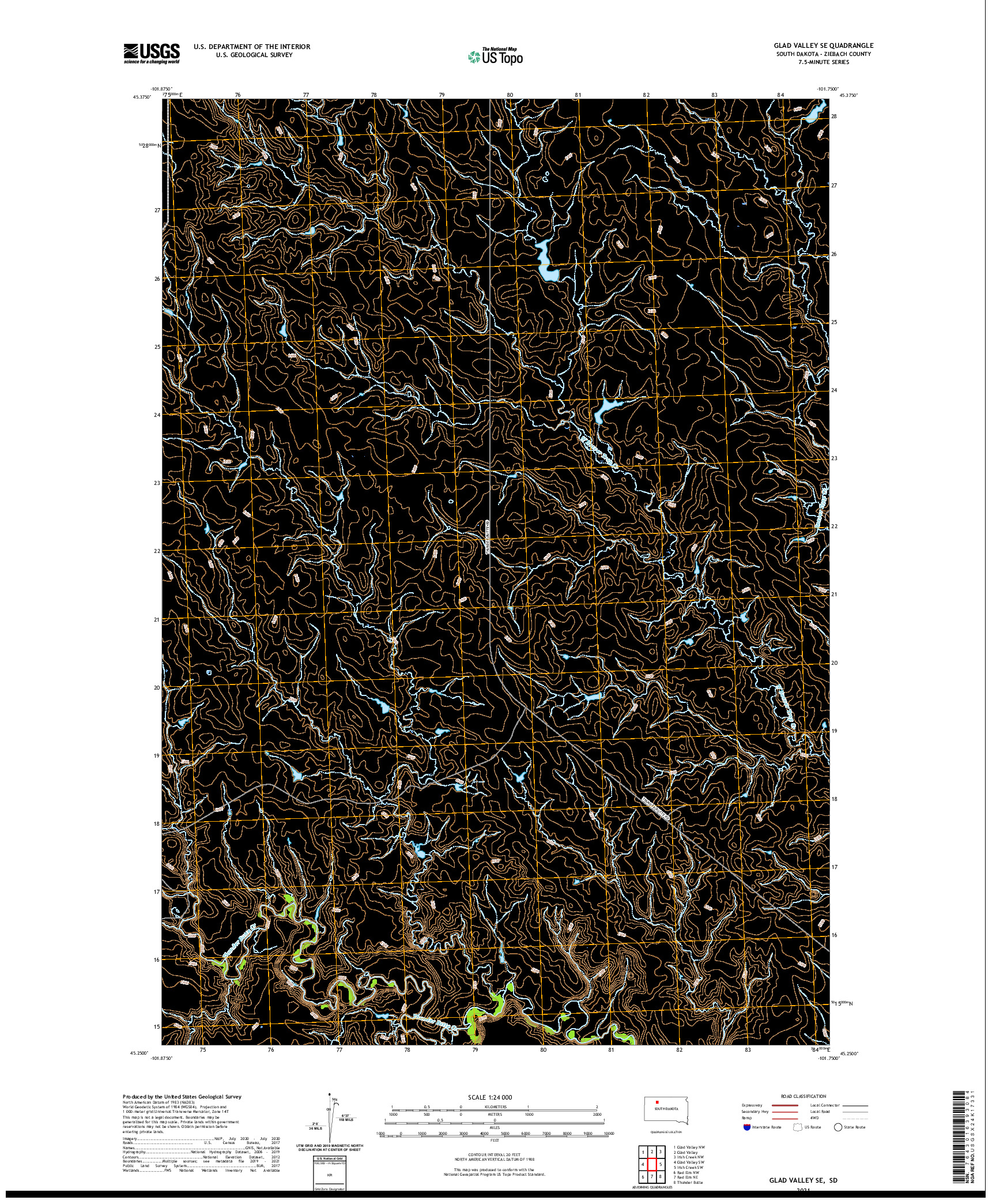 USGS US TOPO 7.5-MINUTE MAP FOR GLAD VALLEY SE, SD 2021