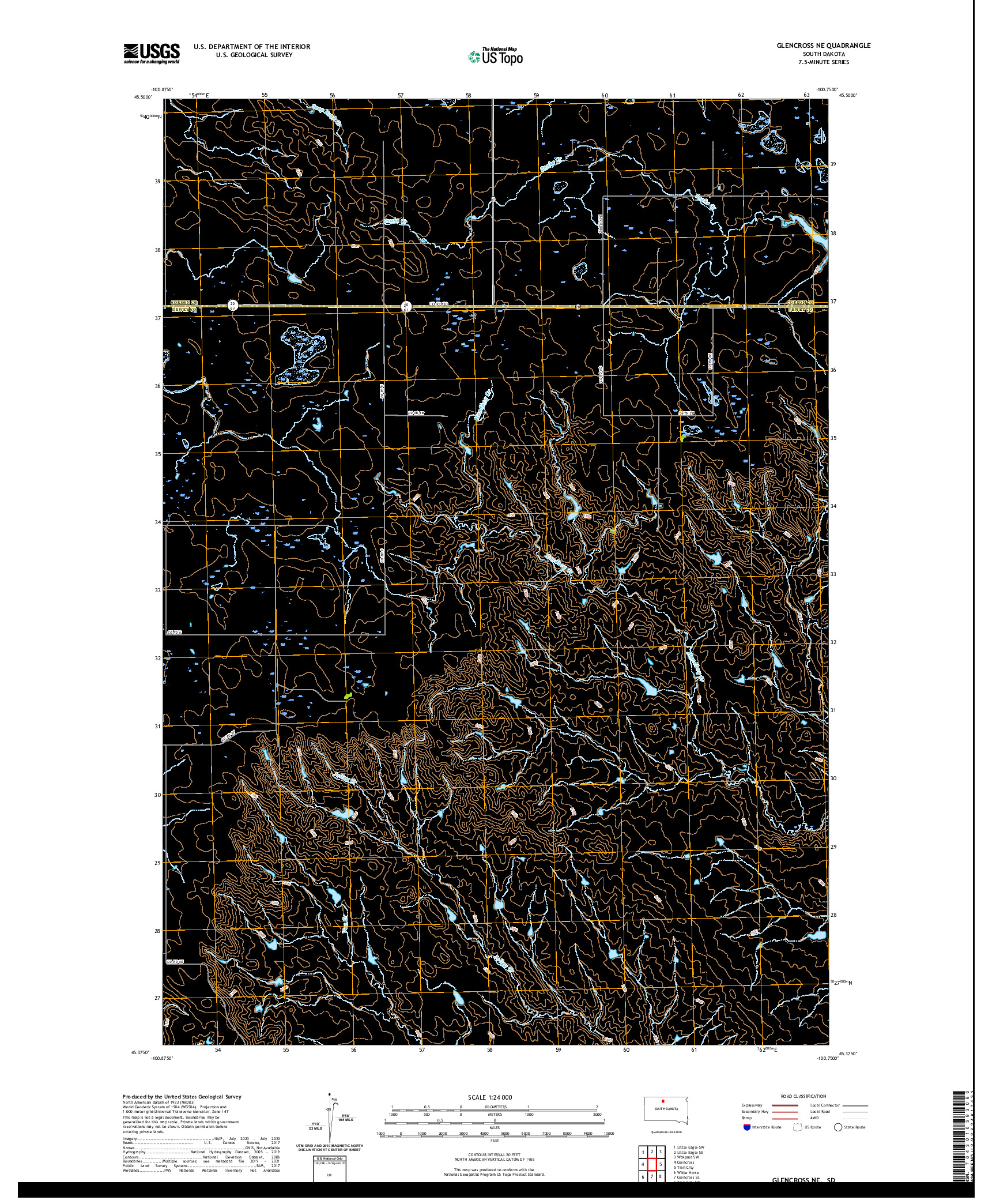 USGS US TOPO 7.5-MINUTE MAP FOR GLENCROSS NE, SD 2021