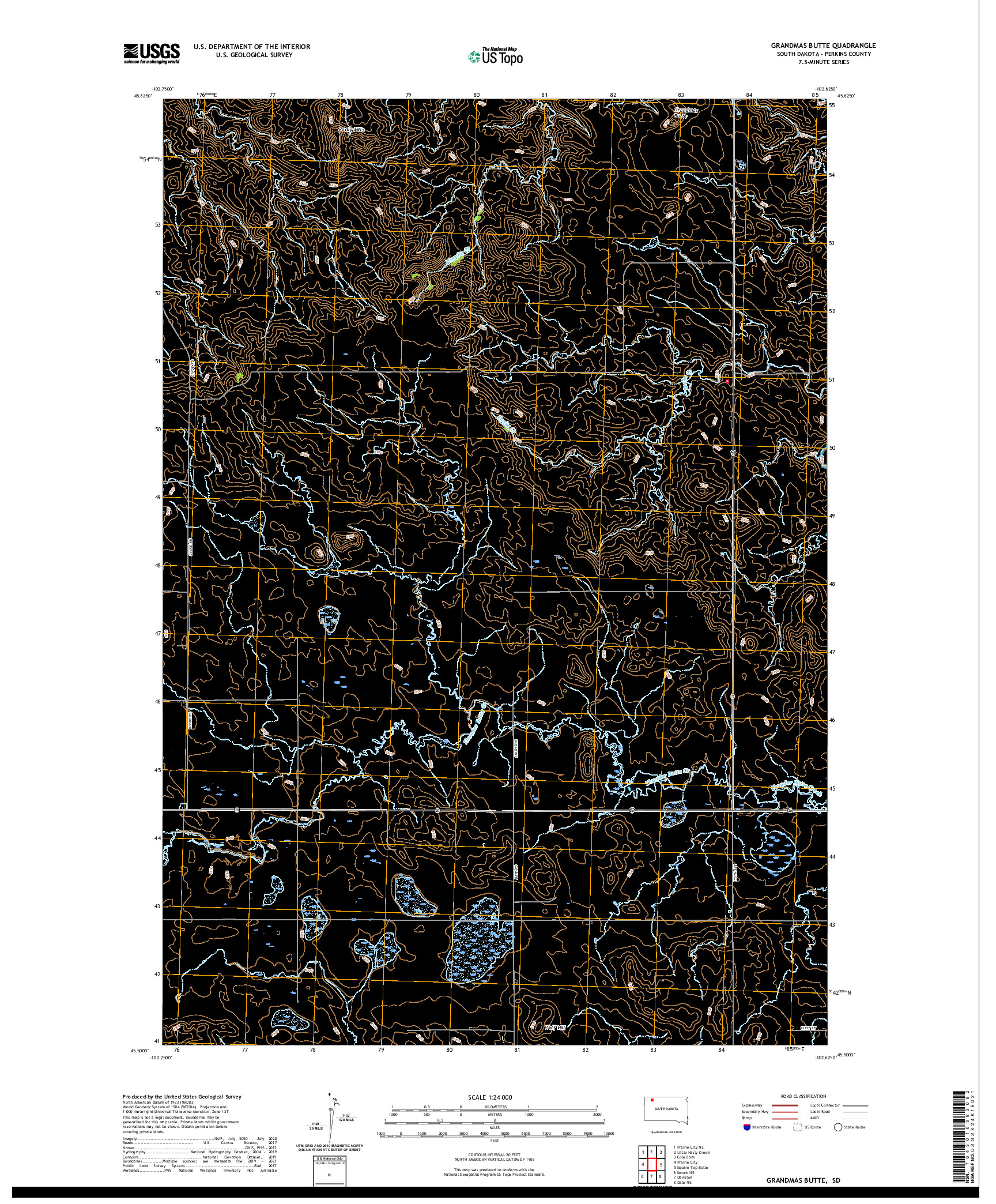 USGS US TOPO 7.5-MINUTE MAP FOR GRANDMAS BUTTE, SD 2021