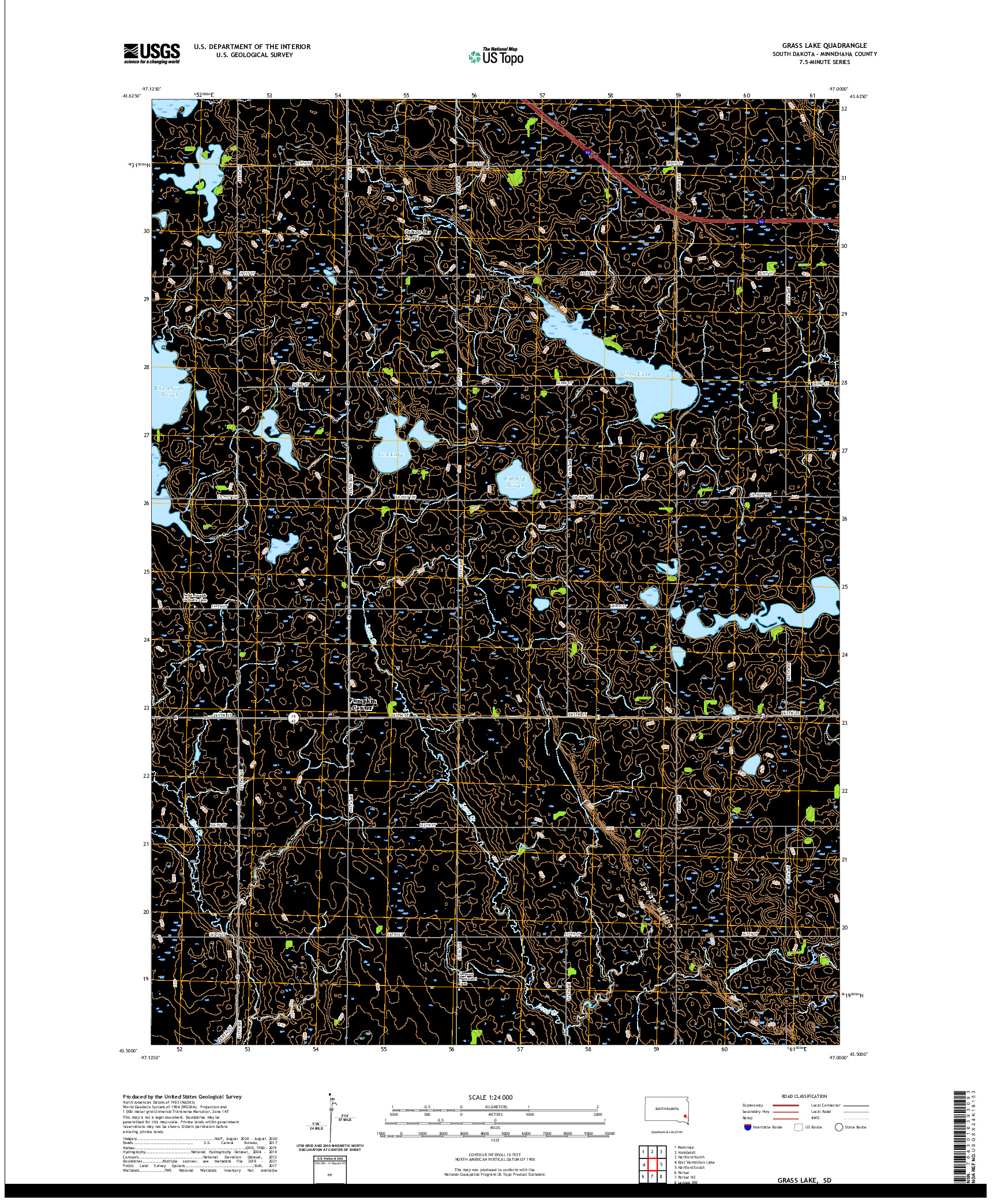 USGS US TOPO 7.5-MINUTE MAP FOR GRASS LAKE, SD 2021