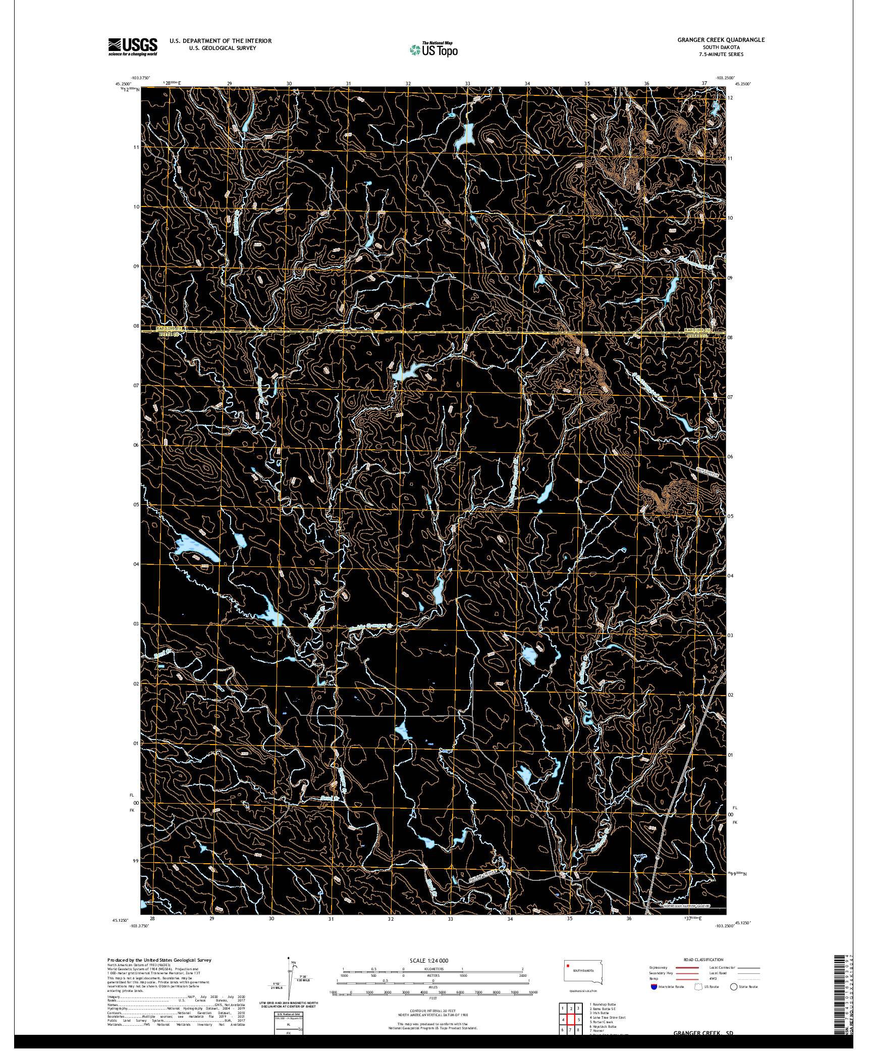 USGS US TOPO 7.5-MINUTE MAP FOR GRANGER CREEK, SD 2021