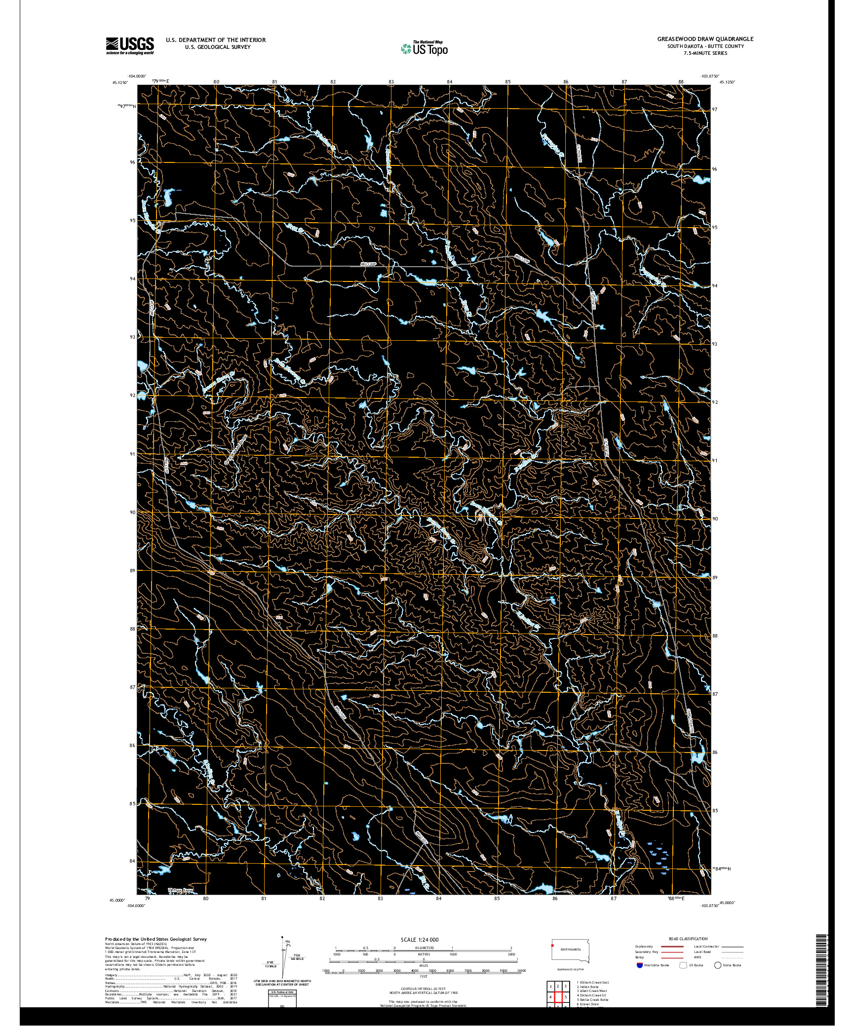 USGS US TOPO 7.5-MINUTE MAP FOR GREASEWOOD DRAW, SD 2021