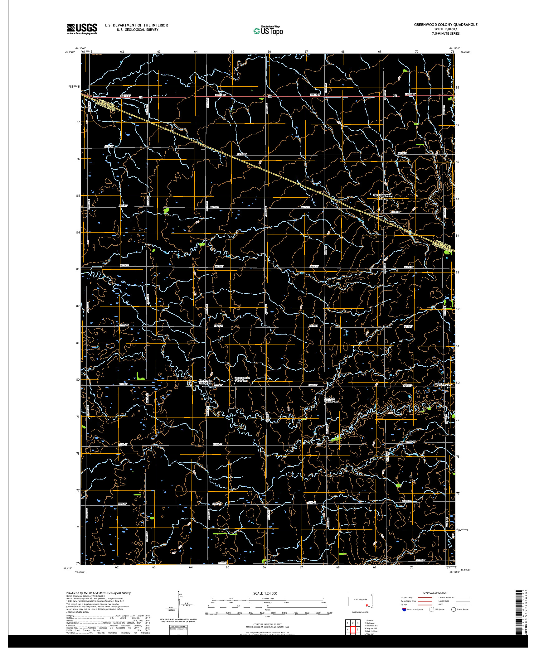 USGS US TOPO 7.5-MINUTE MAP FOR GREENWOOD COLONY, SD 2021