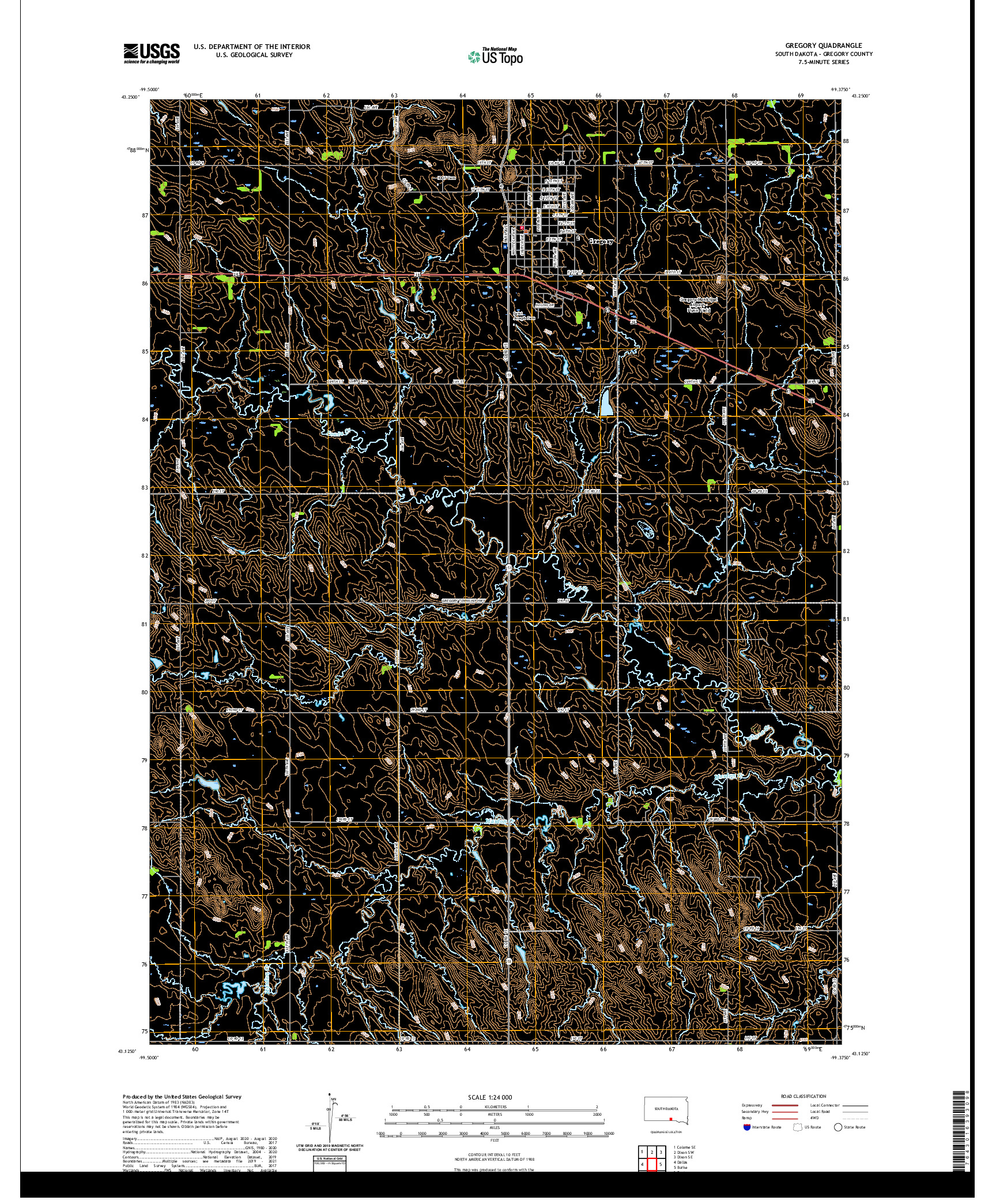 USGS US TOPO 7.5-MINUTE MAP FOR GREGORY, SD 2021