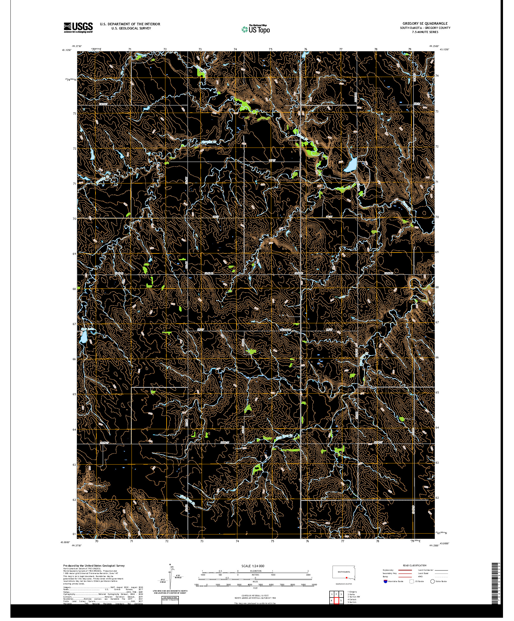 USGS US TOPO 7.5-MINUTE MAP FOR GREGORY SE, SD 2021