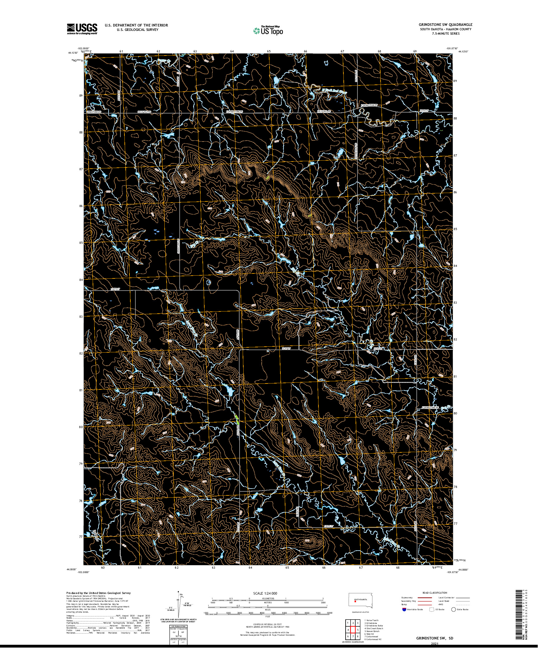 USGS US TOPO 7.5-MINUTE MAP FOR GRINDSTONE SW, SD 2021