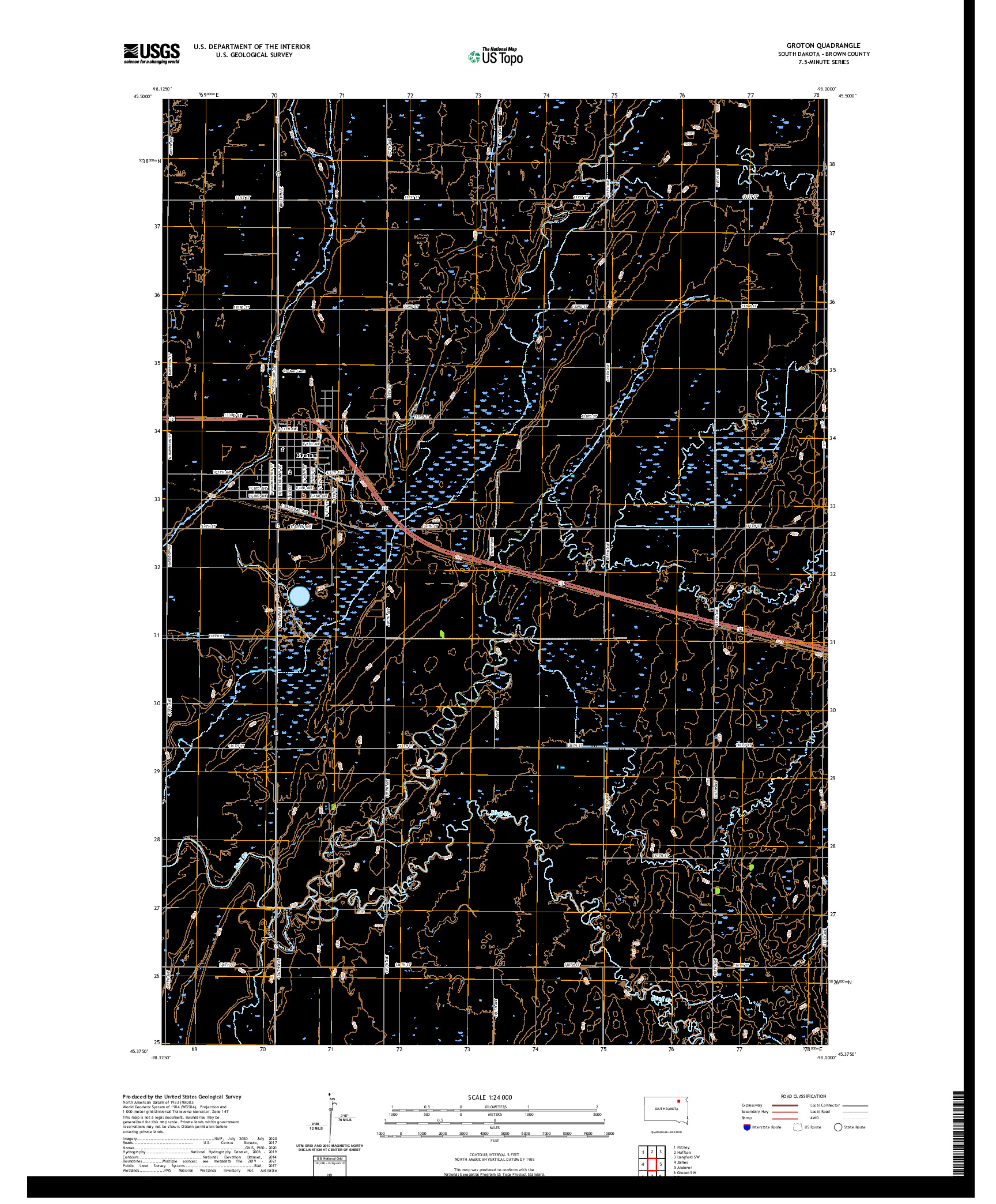 USGS US TOPO 7.5-MINUTE MAP FOR GROTON, SD 2021