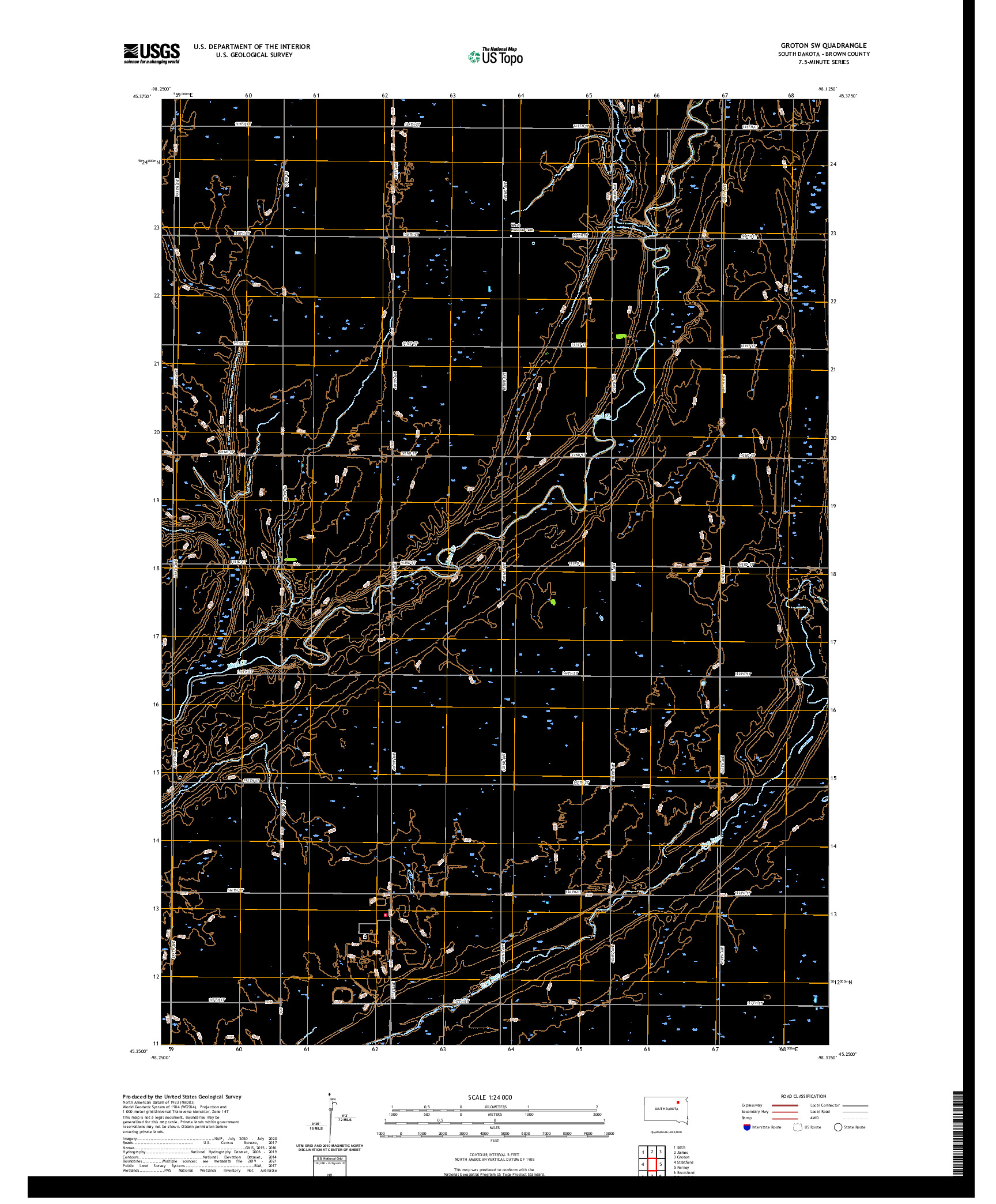 USGS US TOPO 7.5-MINUTE MAP FOR GROTON SW, SD 2021