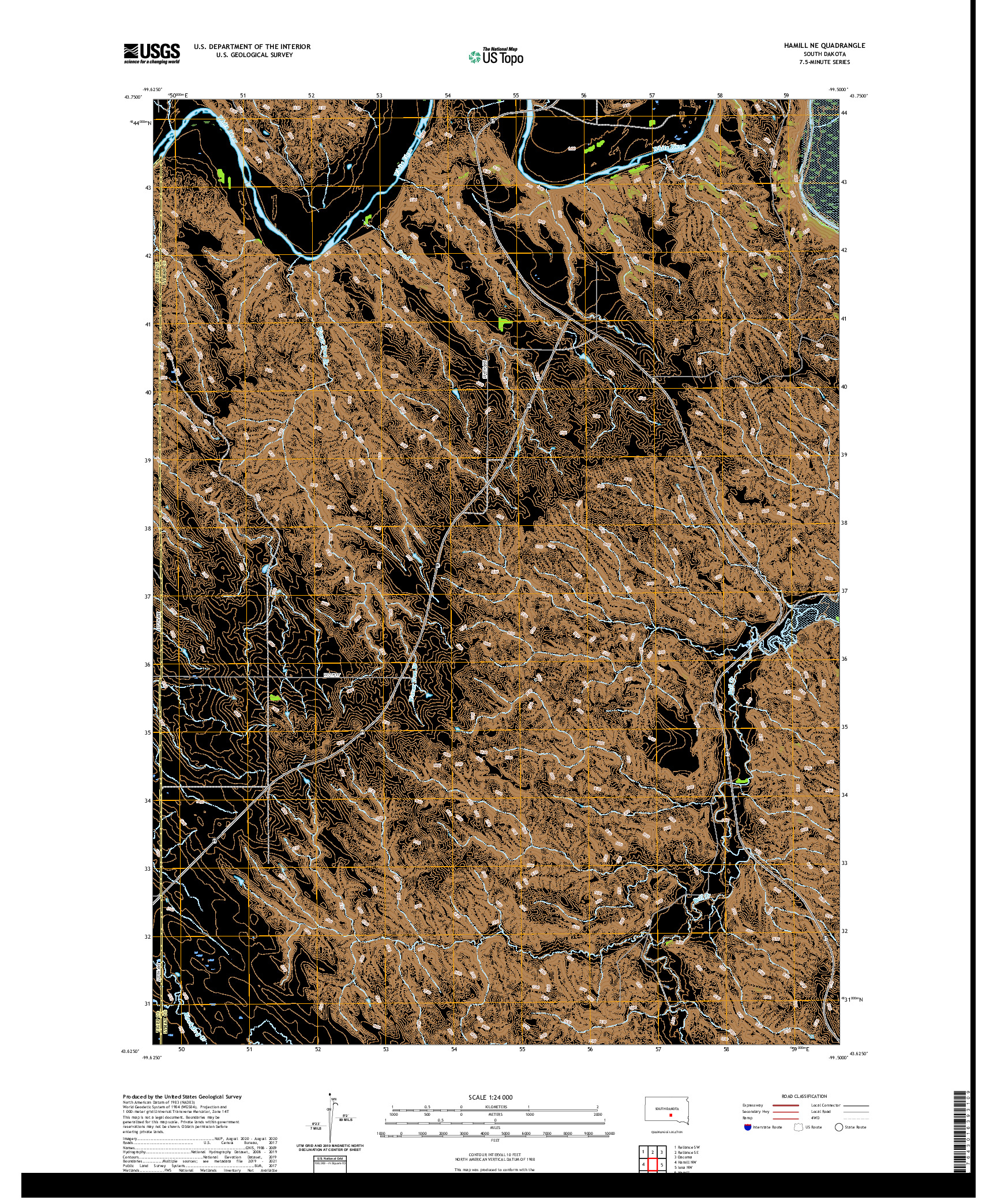 USGS US TOPO 7.5-MINUTE MAP FOR HAMILL NE, SD 2021