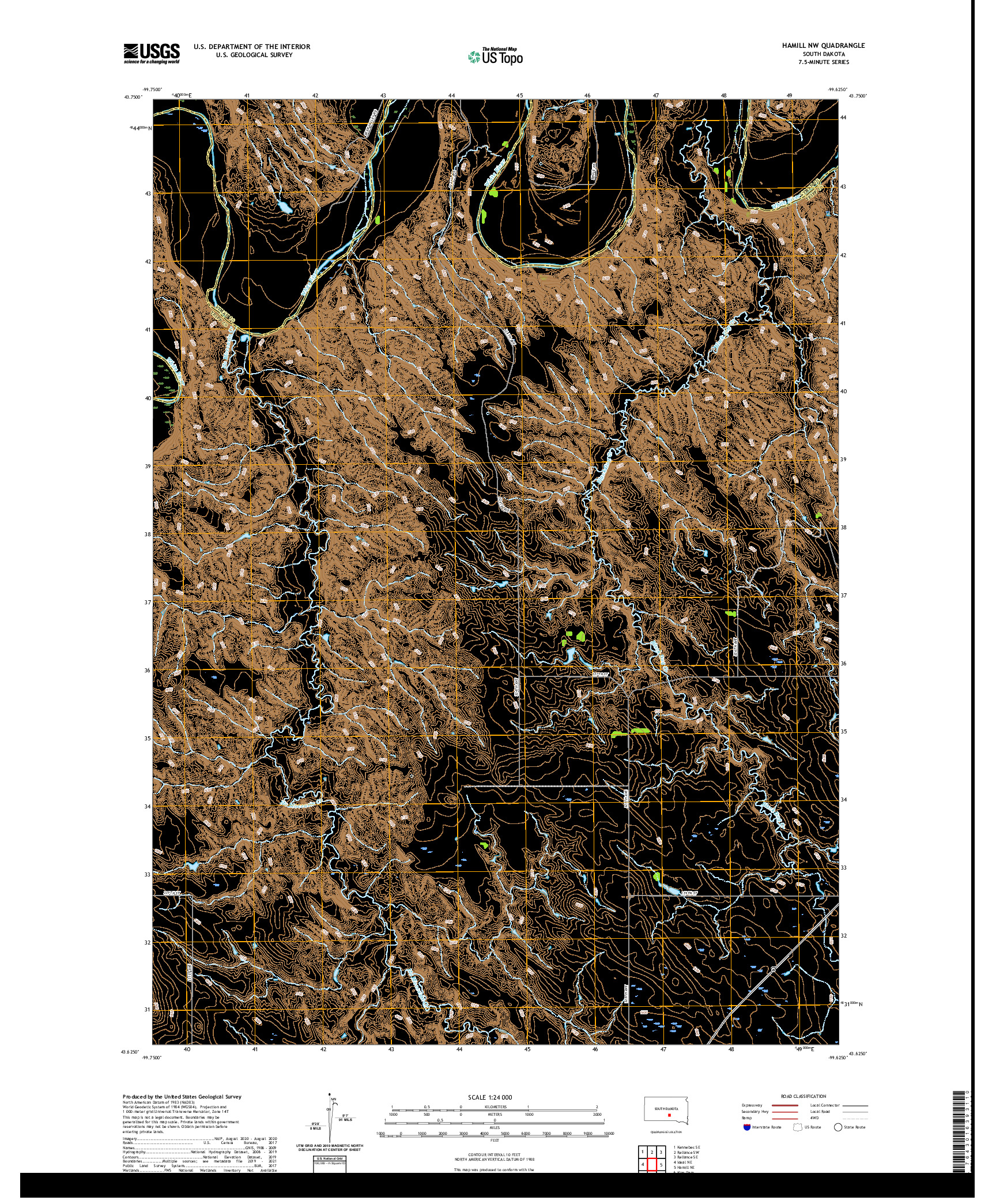 USGS US TOPO 7.5-MINUTE MAP FOR HAMILL NW, SD 2021