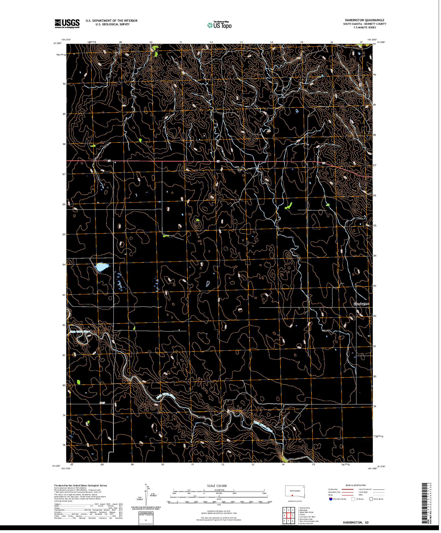 USGS US TOPO 7.5-MINUTE MAP FOR HARRINGTON, SD 2021