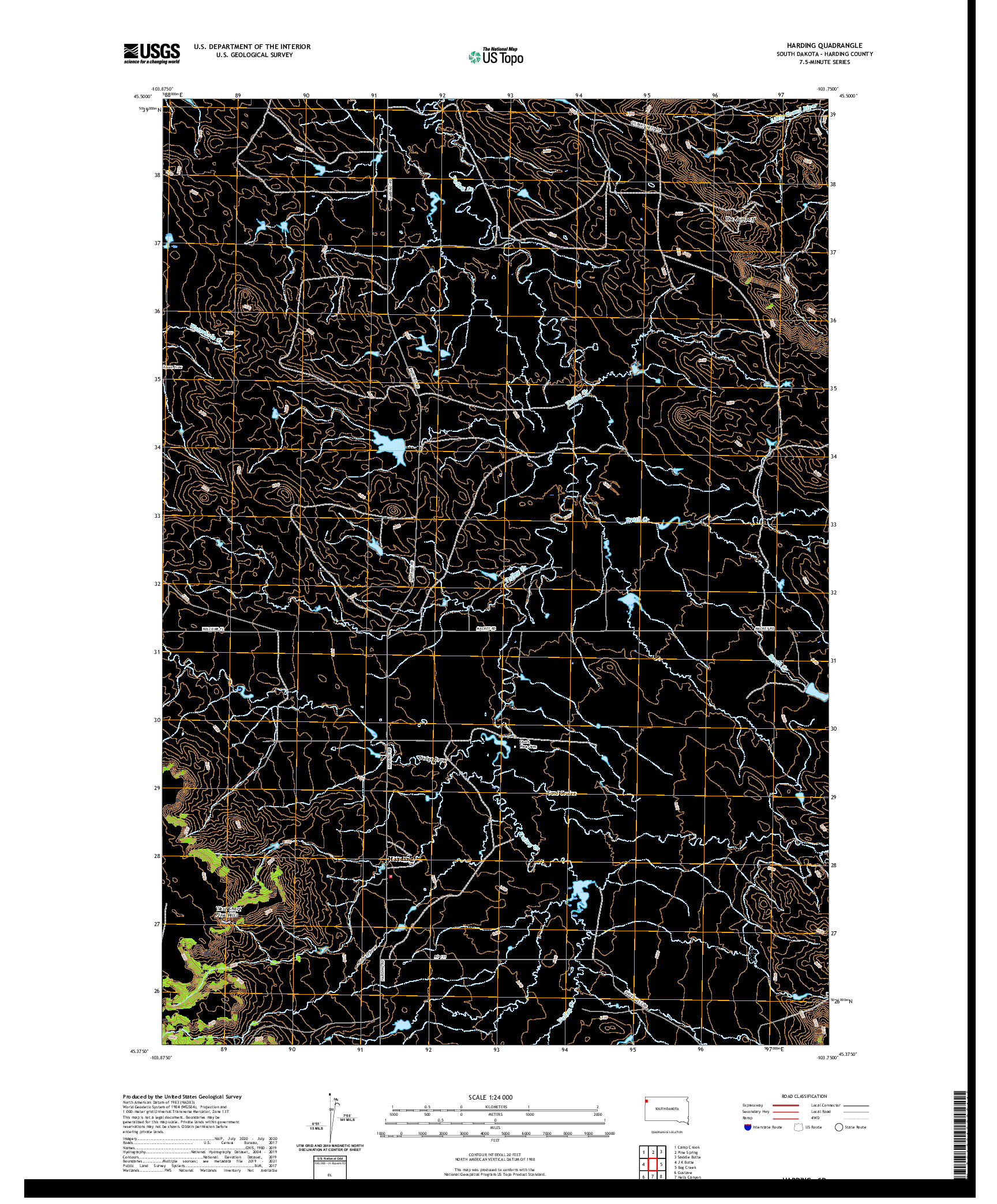 USGS US TOPO 7.5-MINUTE MAP FOR HARDING, SD 2021