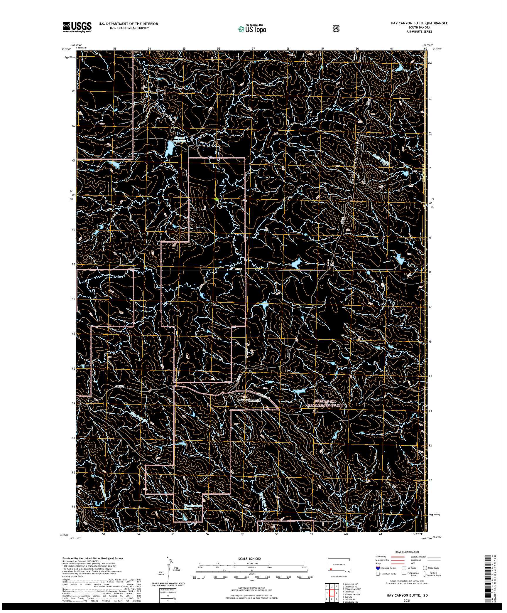 USGS US TOPO 7.5-MINUTE MAP FOR HAY CANYON BUTTE, SD 2021