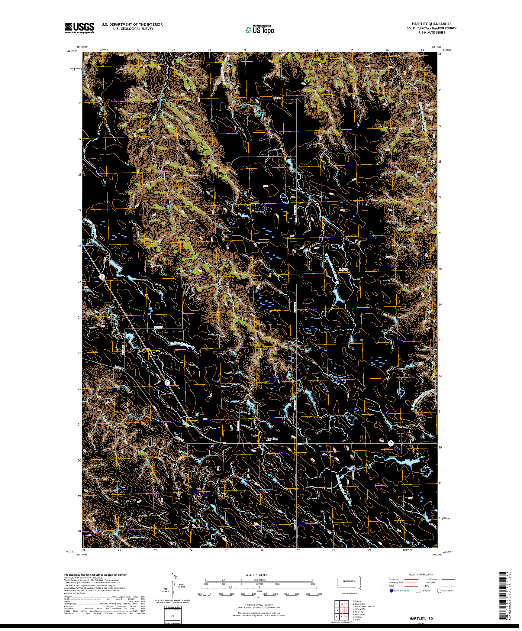 USGS US TOPO 7.5-MINUTE MAP FOR HARTLEY, SD 2021