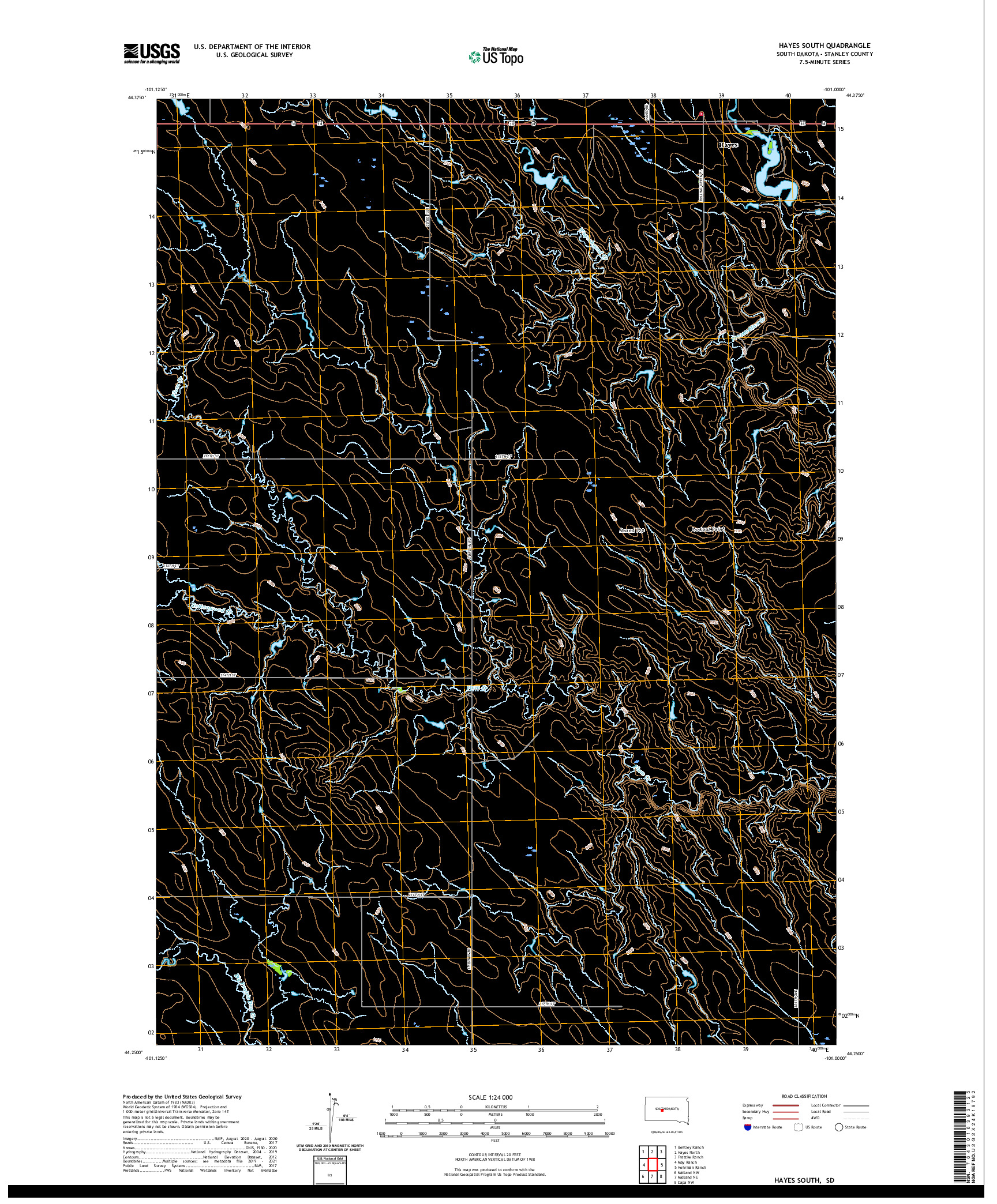 USGS US TOPO 7.5-MINUTE MAP FOR HAYES SOUTH, SD 2021