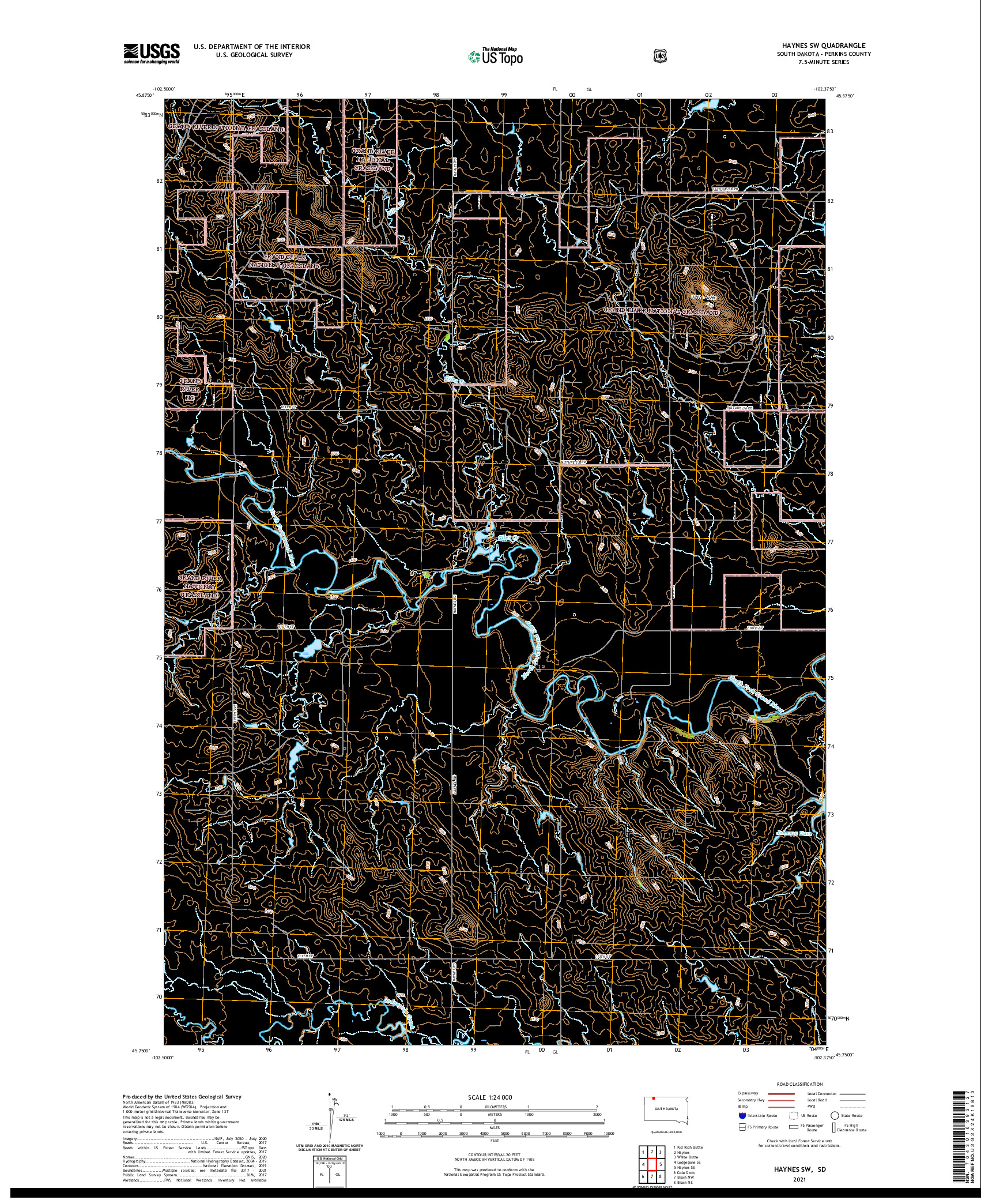 USGS US TOPO 7.5-MINUTE MAP FOR HAYNES SW, SD 2021
