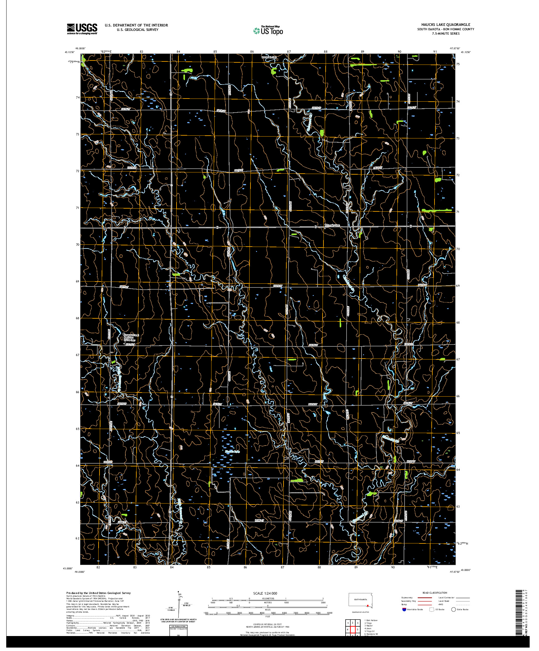 USGS US TOPO 7.5-MINUTE MAP FOR HAUCKS LAKE, SD 2021