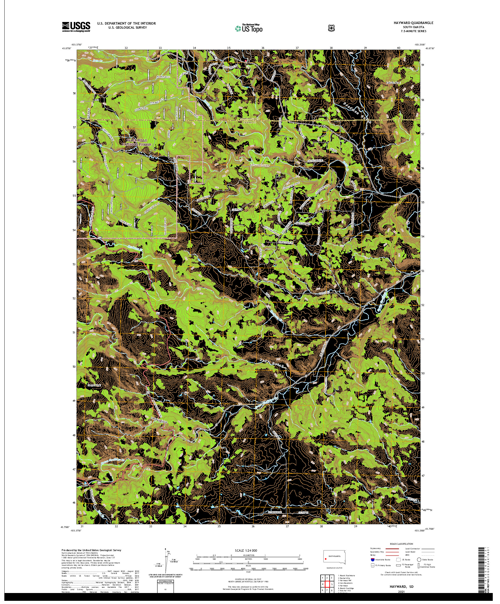 USGS US TOPO 7.5-MINUTE MAP FOR HAYWARD, SD 2021