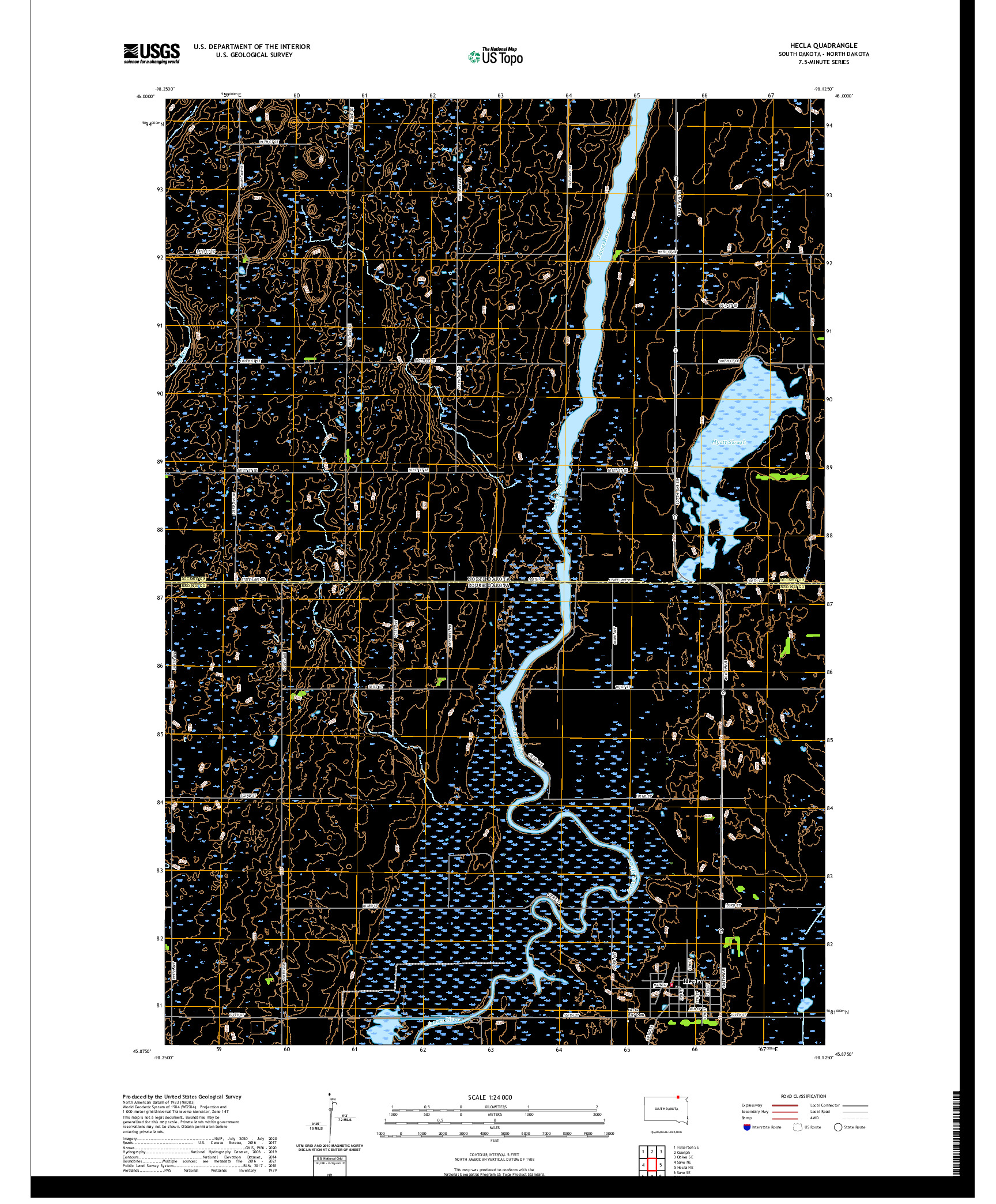 USGS US TOPO 7.5-MINUTE MAP FOR HECLA, SD,ND 2021