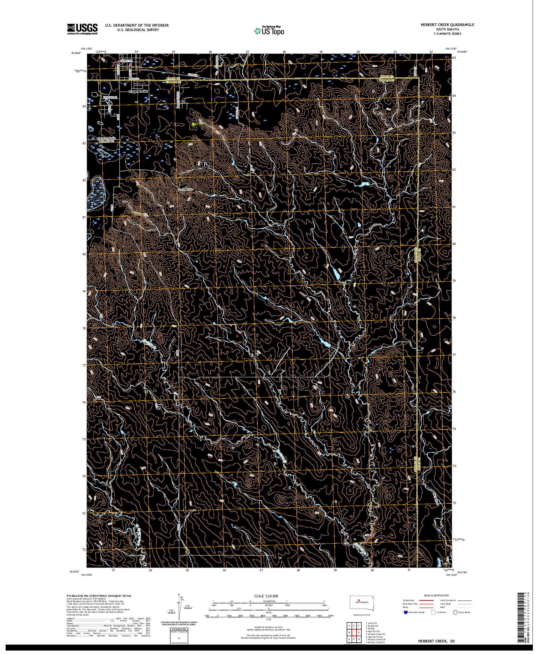 USGS US TOPO 7.5-MINUTE MAP FOR HERBERT CREEK, SD 2021