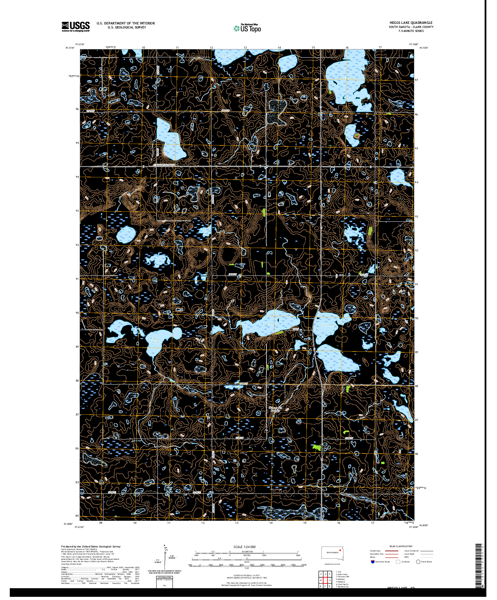 USGS US TOPO 7.5-MINUTE MAP FOR HEGGS LAKE, SD 2021