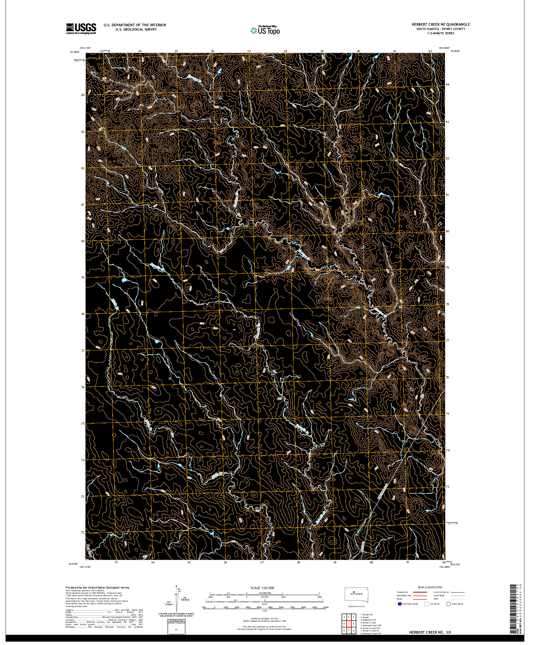 USGS US TOPO 7.5-MINUTE MAP FOR HERBERT CREEK NE, SD 2021