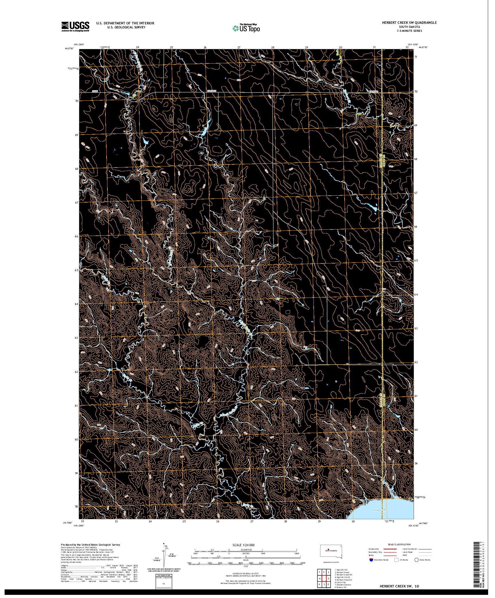 USGS US TOPO 7.5-MINUTE MAP FOR HERBERT CREEK SW, SD 2021