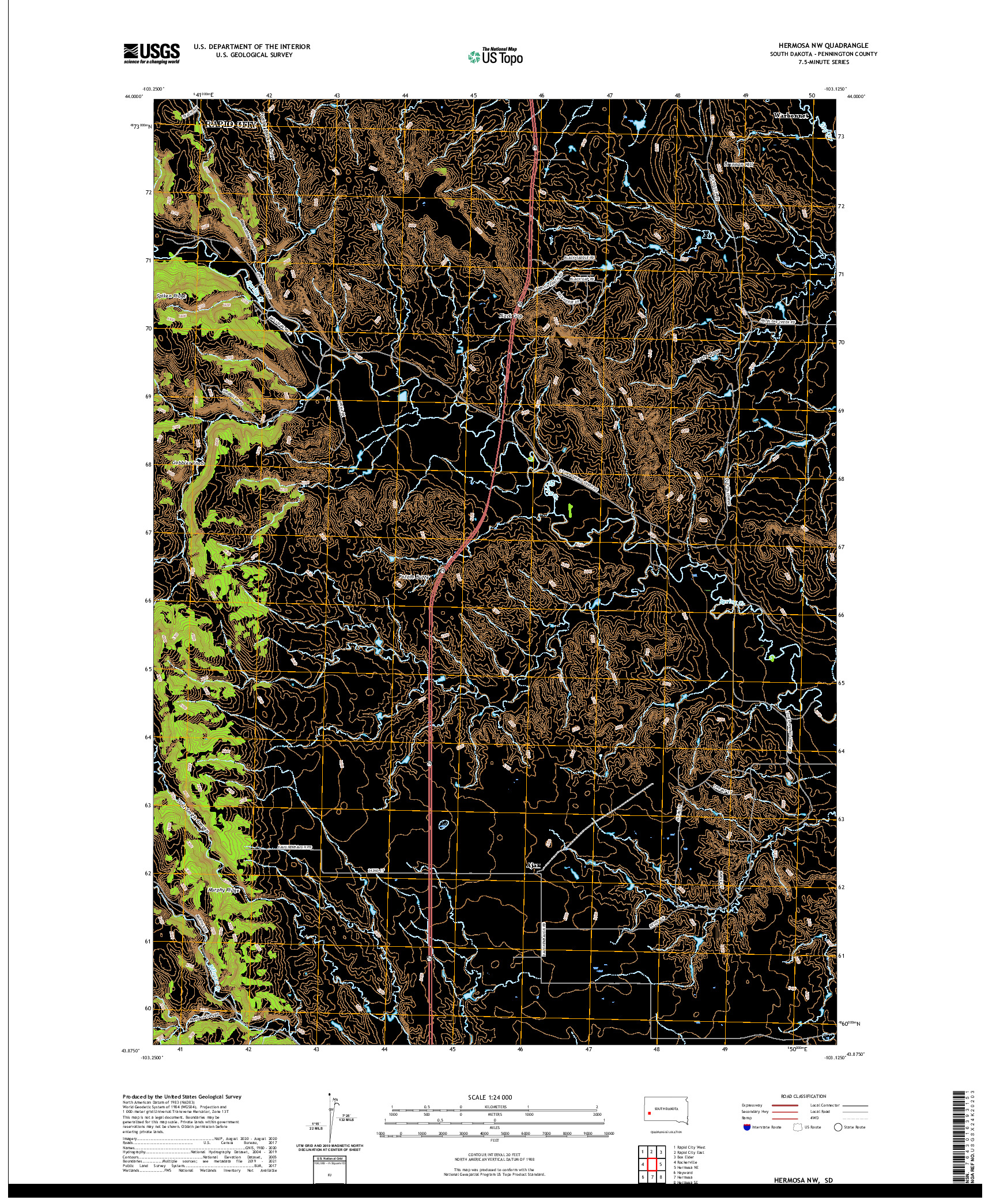 USGS US TOPO 7.5-MINUTE MAP FOR HERMOSA NW, SD 2021