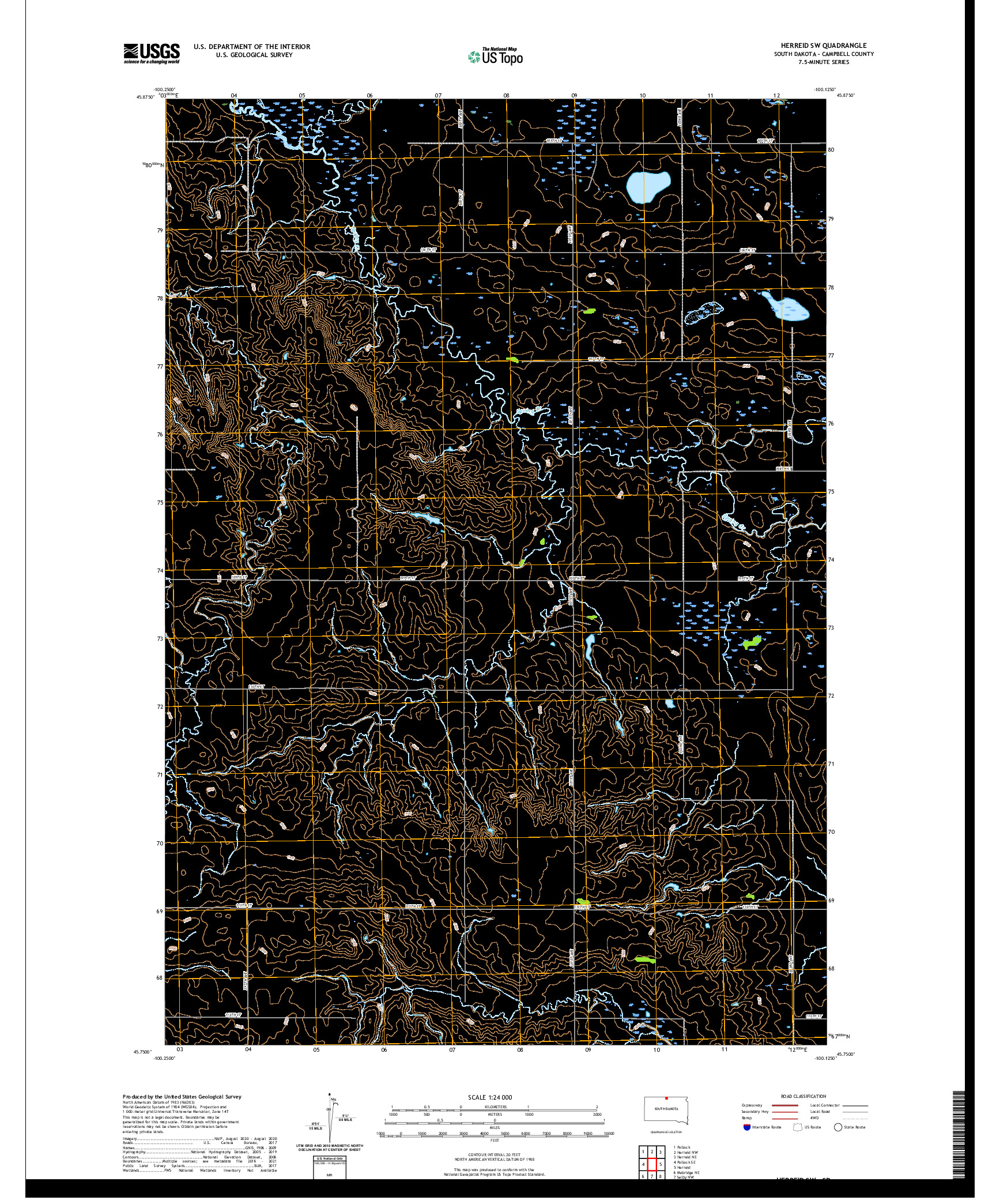 USGS US TOPO 7.5-MINUTE MAP FOR HERREID SW, SD 2021