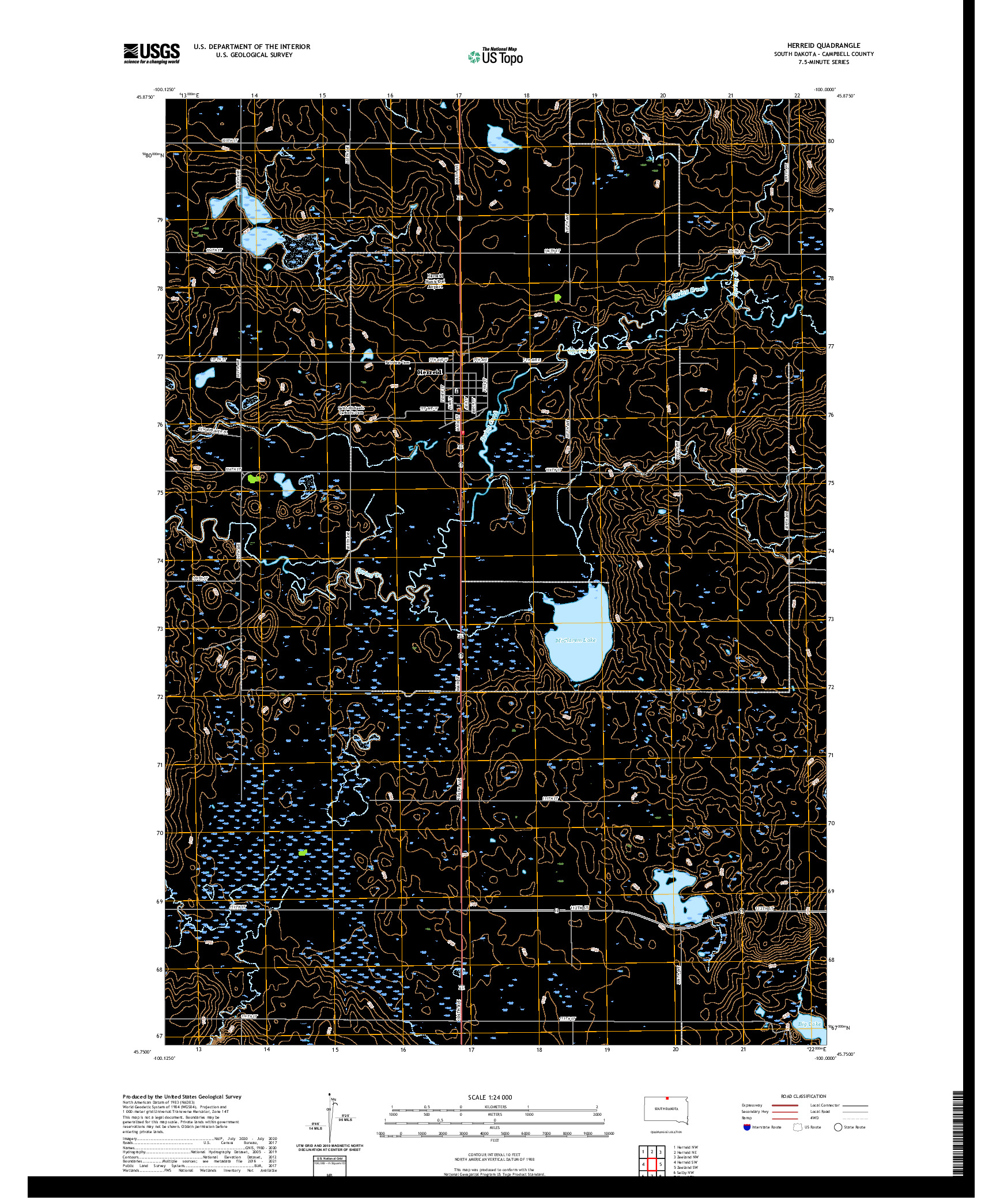 USGS US TOPO 7.5-MINUTE MAP FOR HERREID, SD 2021
